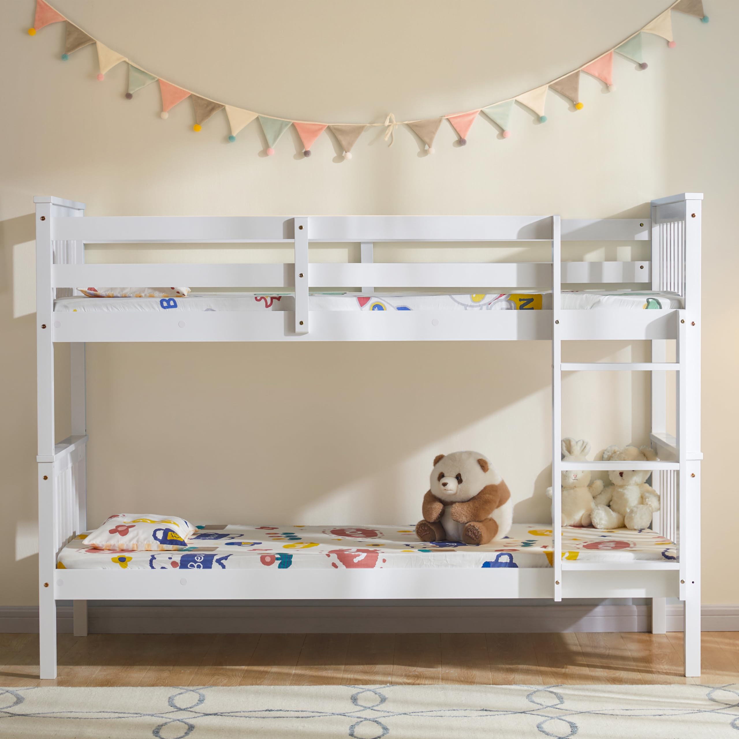 Vida Designs Milan Bunk Bed - Detachable Twin Sleeper, Solid Pine Wood, White Finish 3