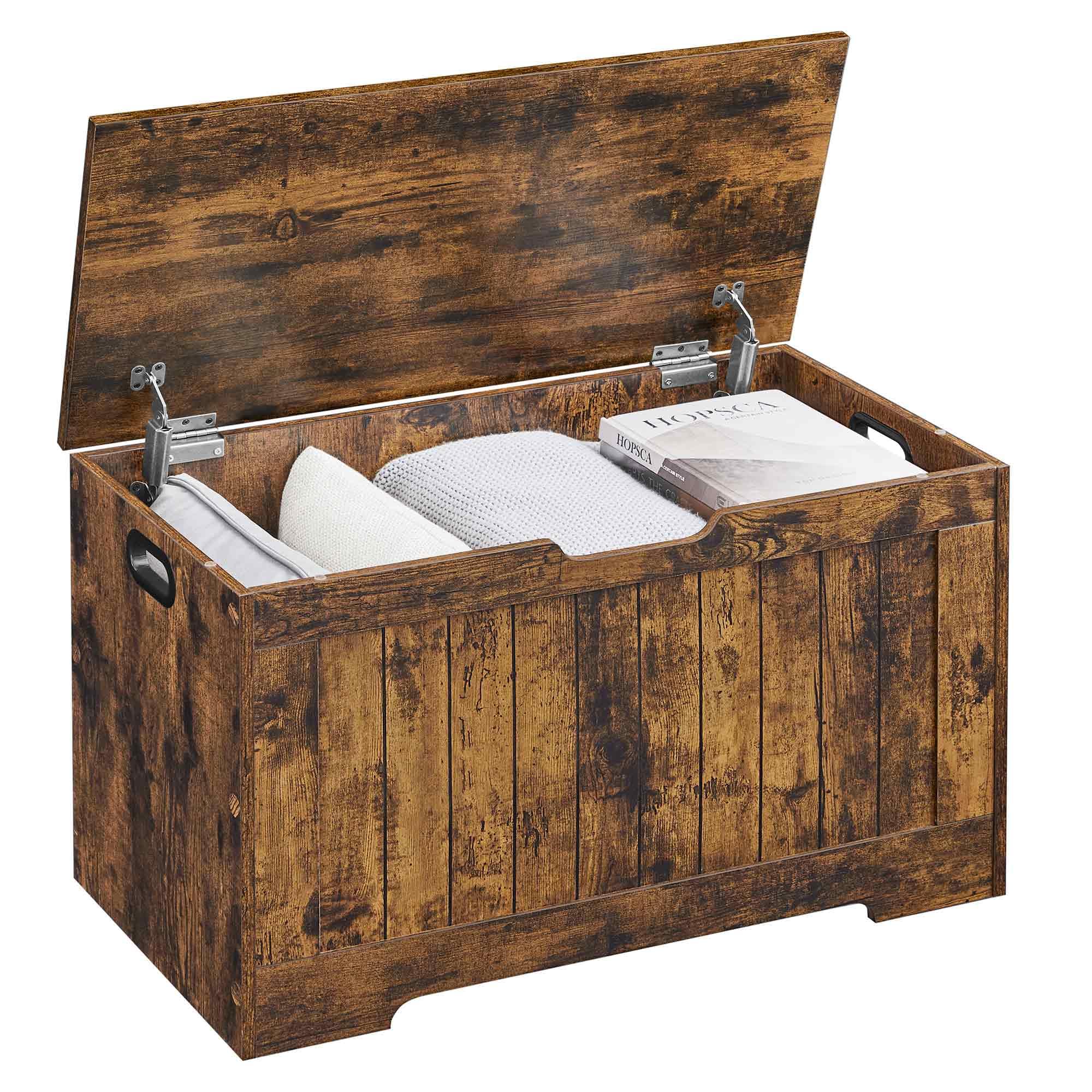 VASAGLE Storage Bench with Lid - Rustic Brown | 40 x 76 x 48 cm | Engineered Wood