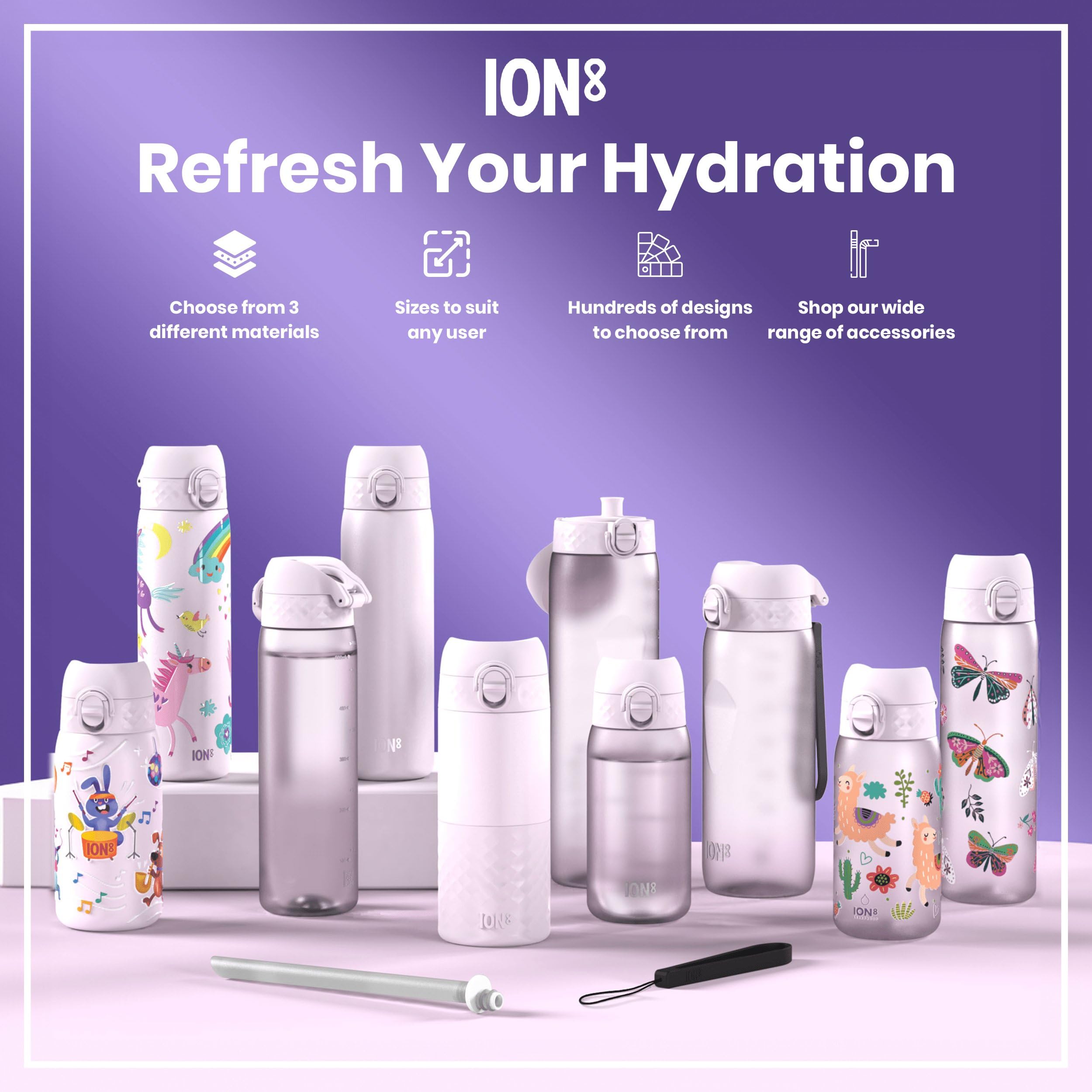 Ion8 Insulated Steel Water Bottle - 320 ml/11 oz, Leak Proof, Pink Unicorns | Dishwasher Safe 7