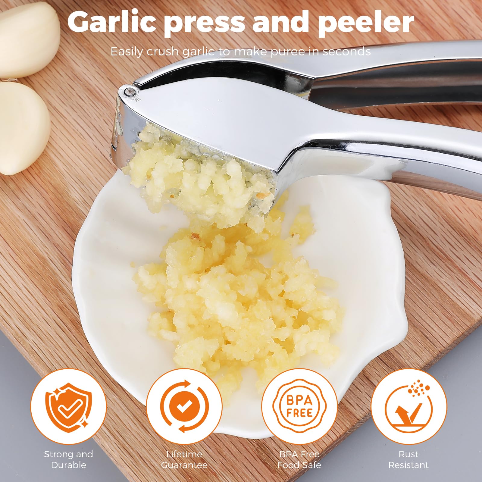 Woobroo Premium Garlic Press - Heavy Duty Stainless Steel Mincer for Garlic & Ginger | Dishwasher Safe 2