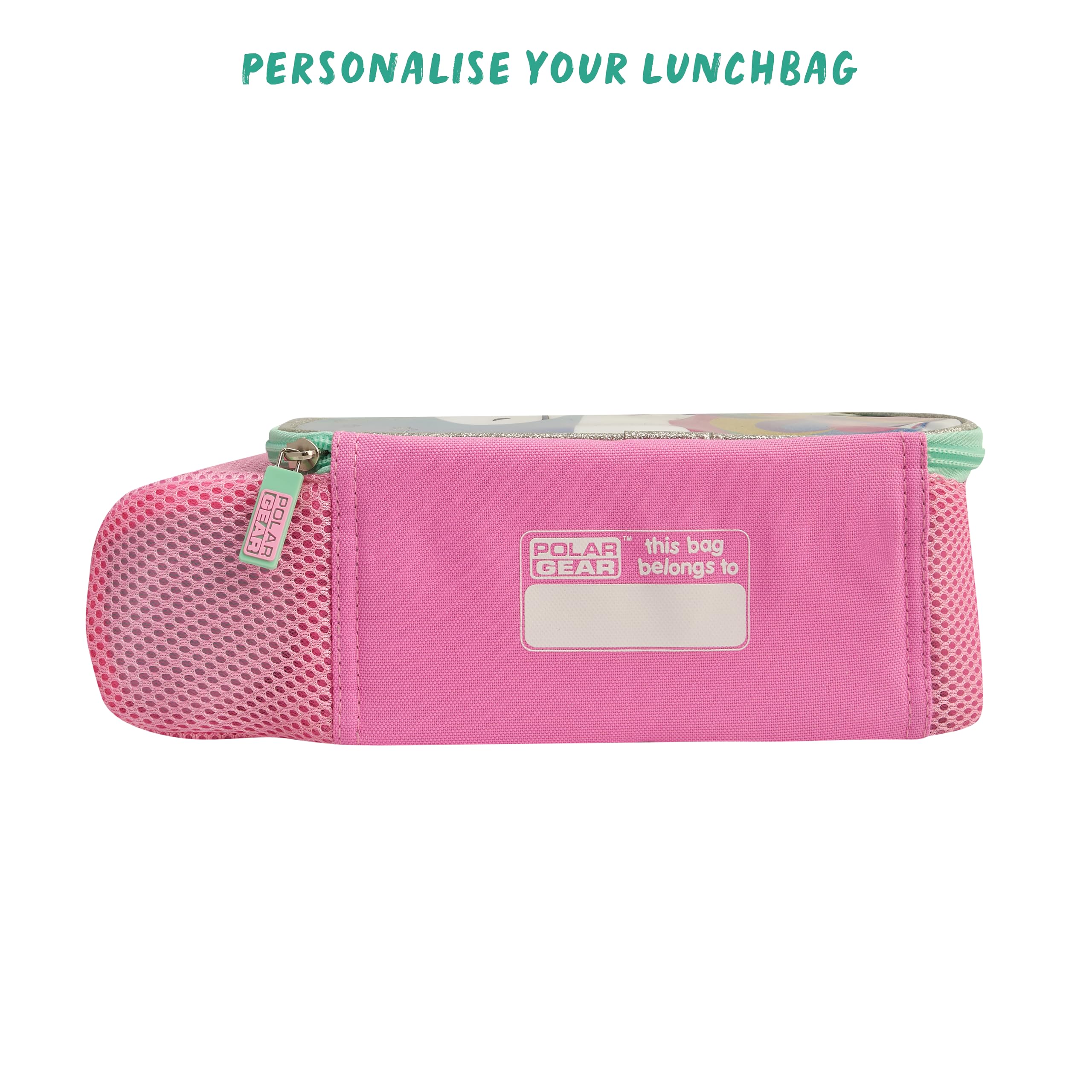 Polar Gear Glitter Unicorn Insulated Kids Lunch Bag with 600ml Water Bottle | Pink Polyester 6