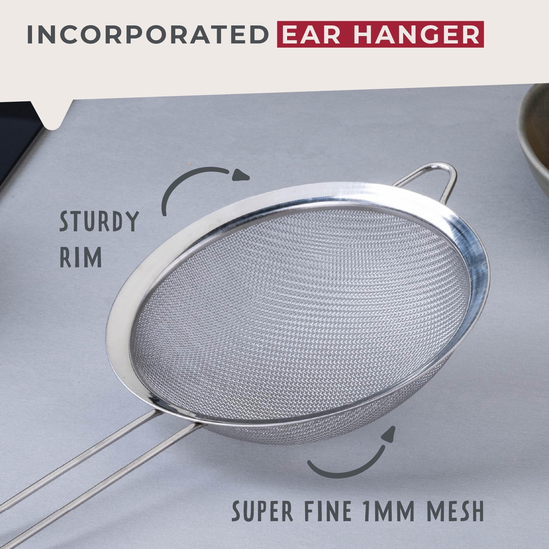 Fackelmann Initial Sieve - 15.5cm Medium Stainless Steel Strainer with Fine Mesh and Long Handle 3