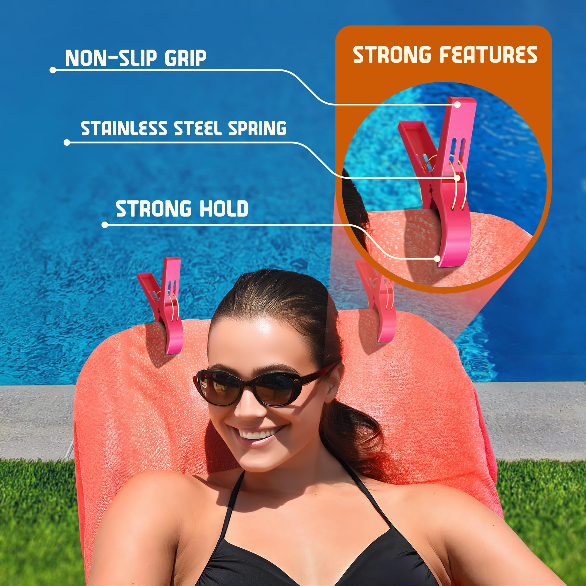PORTENTUM Beach Towel Clips - Large Plastic Pegs for Secure Hold | Pack of 12 Multicolour 7