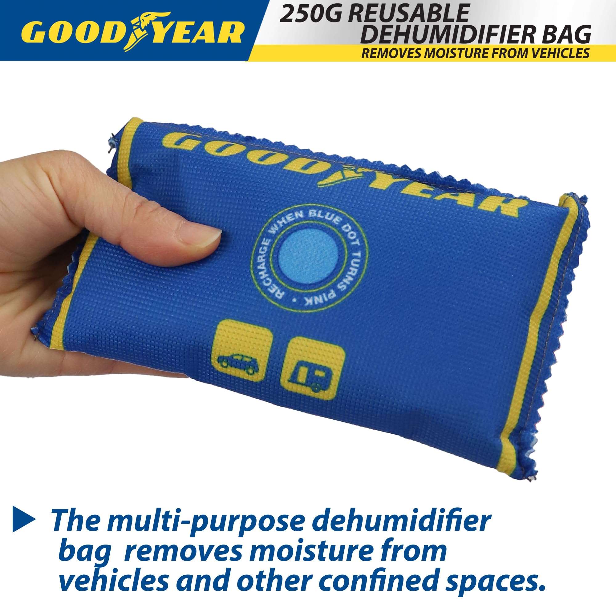 Goodyear 2 Pack Large Car Dehumidifier Bags | Reusable Anti-Mist Moisture Absorber 6