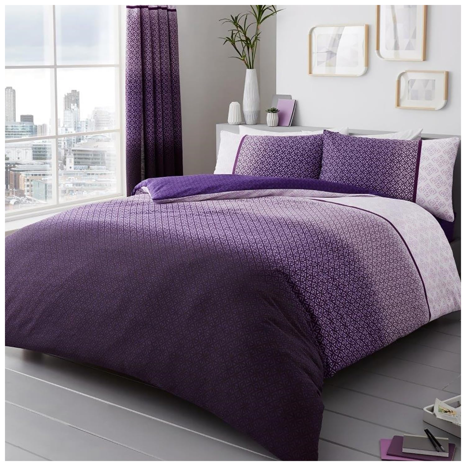 GC GAVENO CAVAILIA Urban Ombre Polycotton Duvet Cover Set | King Size | Purple | 3 Pieces 1
