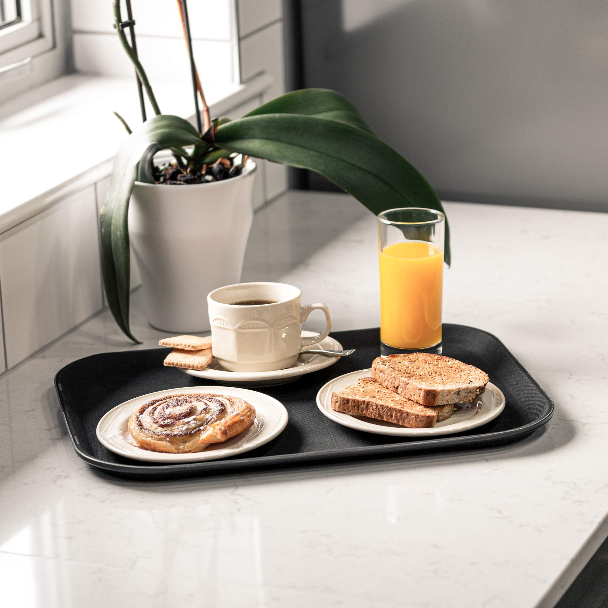 Grunwerg PN-1216 Plastic Rubberized Anti-Skid Serving Tray - Rectangular 40 x 30 cm, Black 3
