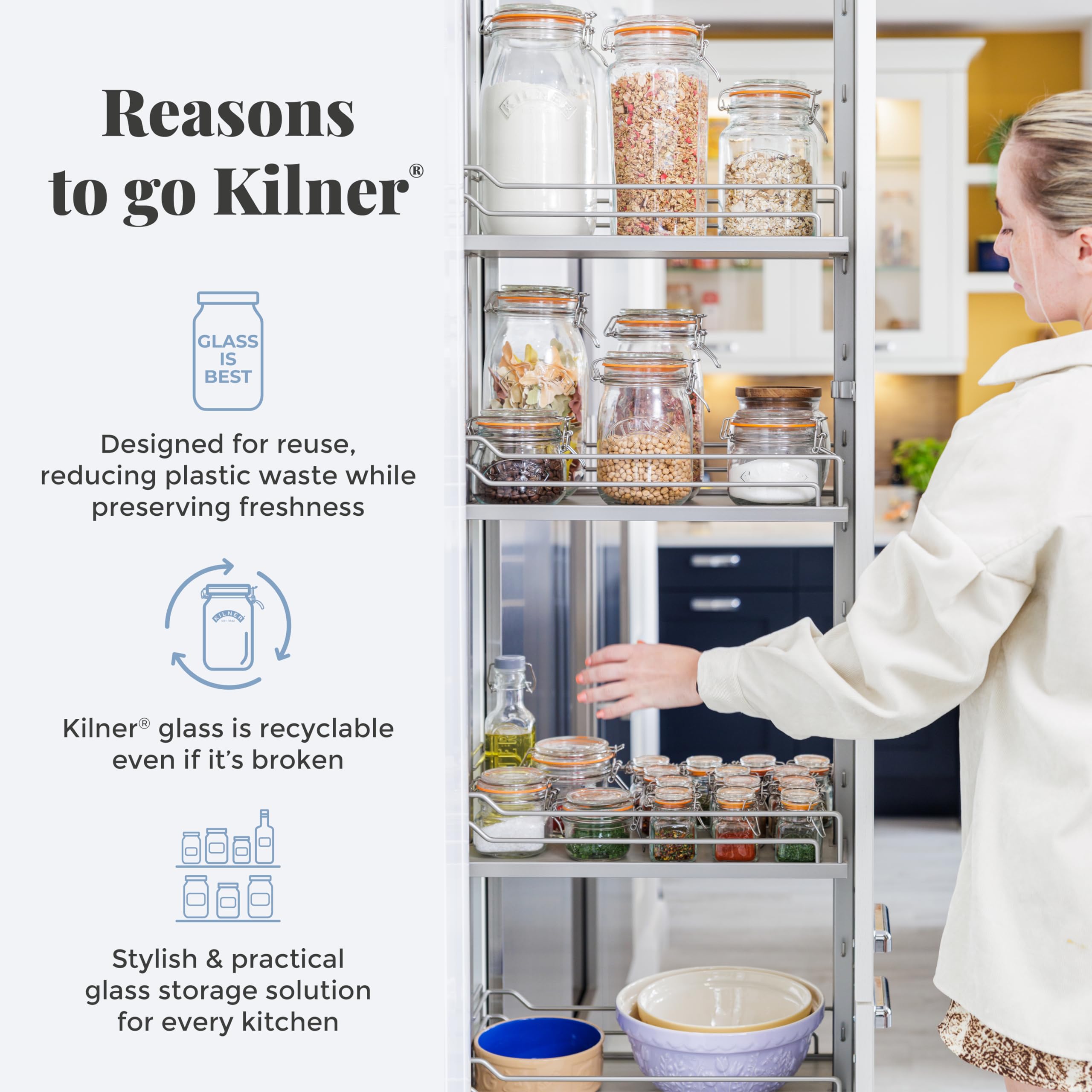 Kilner Fresh Storage Jar - 1.5 Litre Airtight Glass Container for Dry Goods | Stackable, BPA Free 7