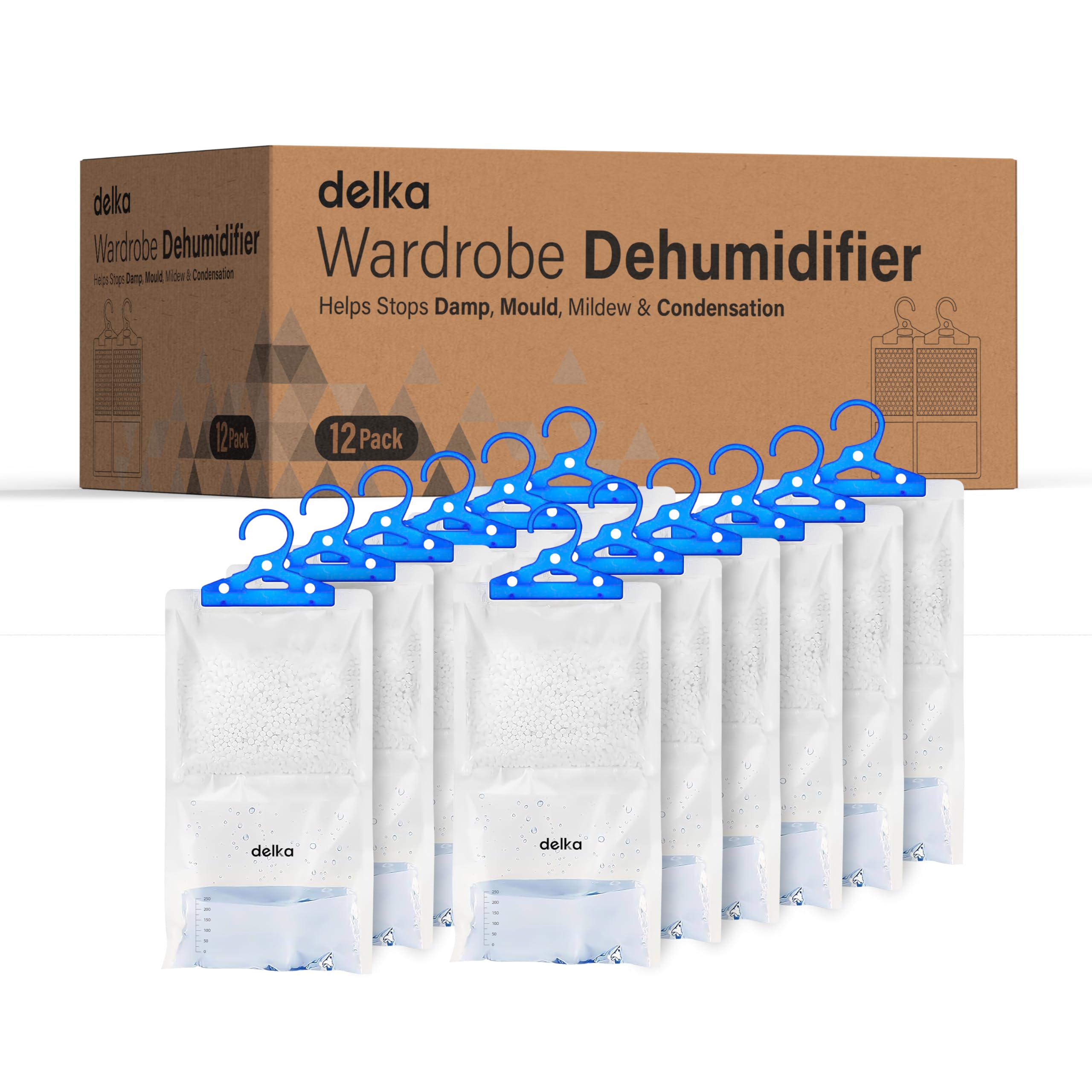 delka Wardrobe Dehumidifier Hanging Bags - 12 Pack | Moisture Absorber | Lasts 4-6 Weeks 1