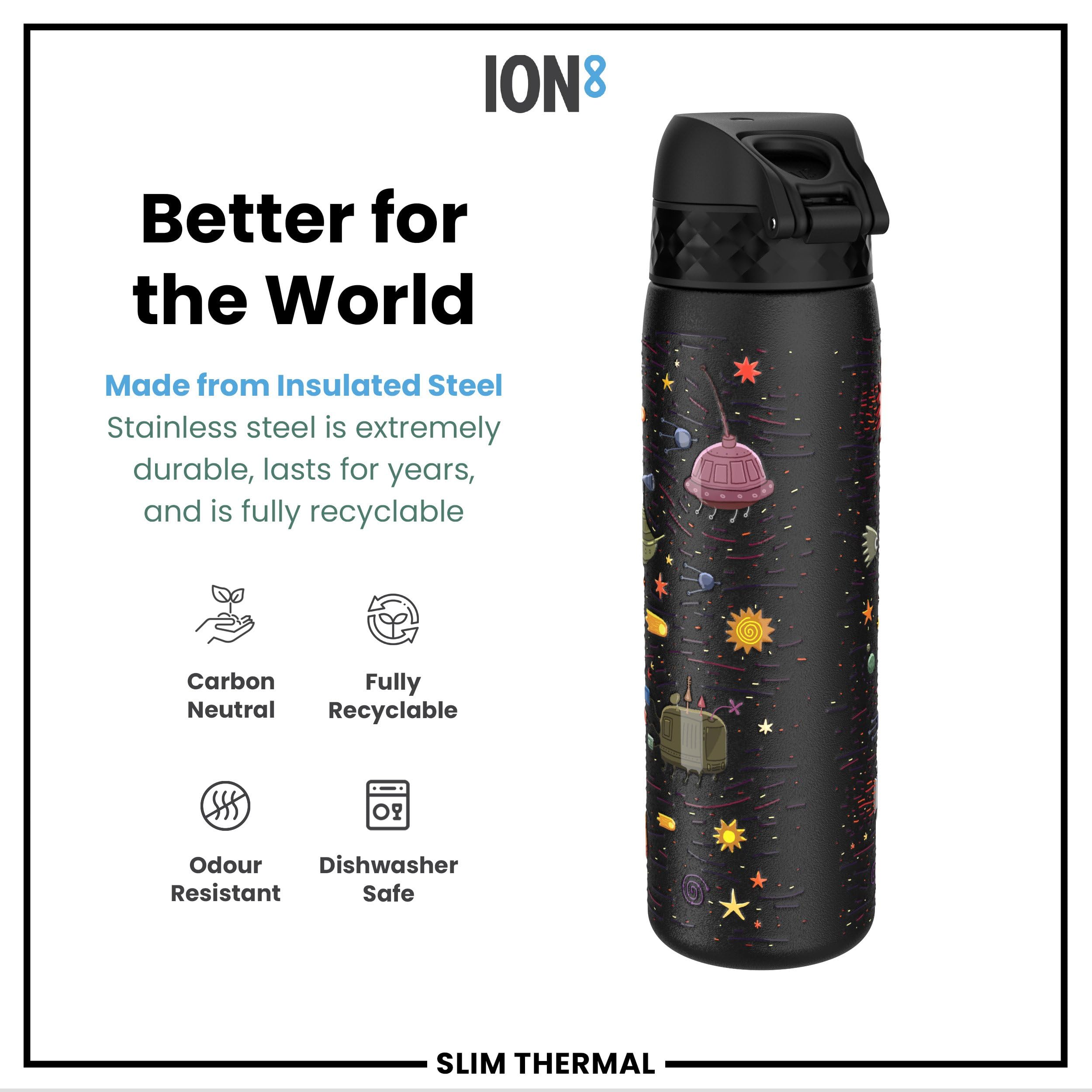 Ion8 Vacuum Insulated Steel Water Bottle - 500 ml/18 oz | Leak Proof | Spaceships 5