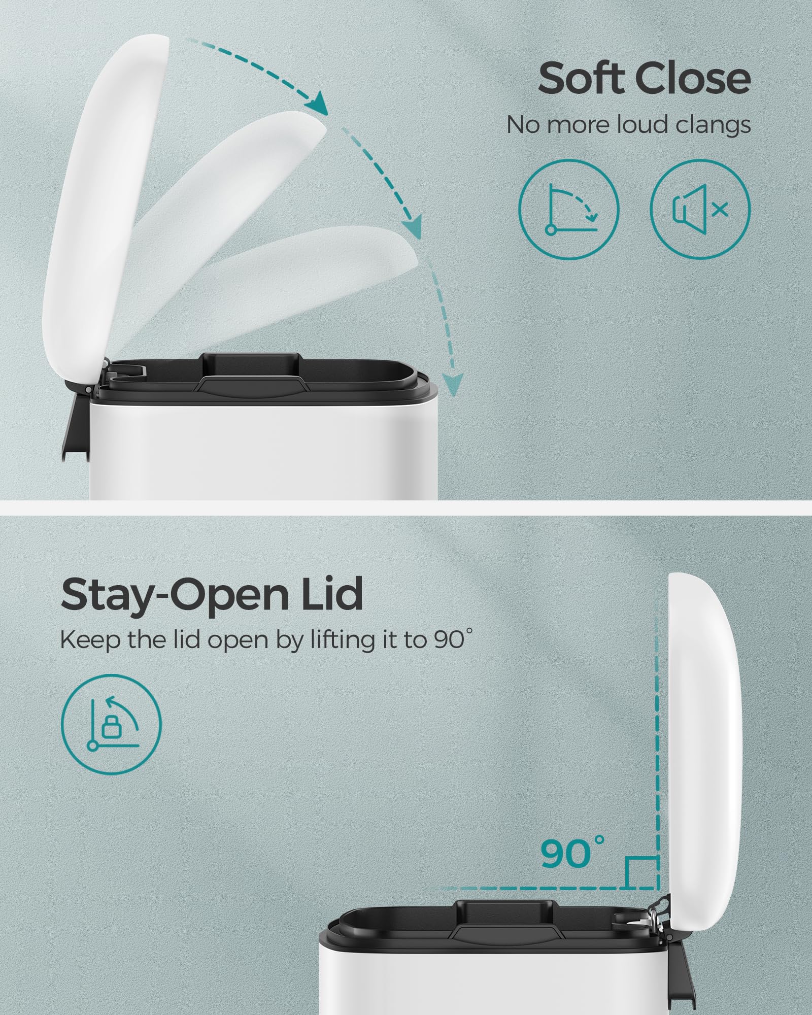 SONGMICS Kitchen Bin - 30L Capacity | Steel Pedal Bin with Soft Close Lid | White 3
