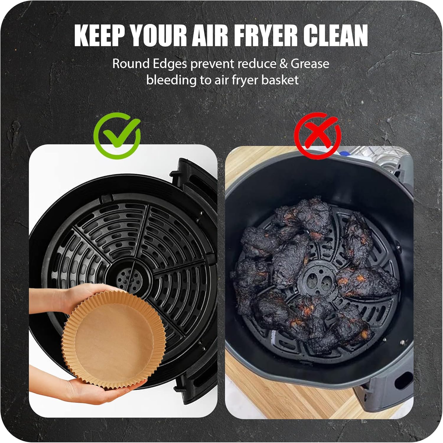 Roe Tenpo Air Fryer Liners - 100 Pcs Disposable Parchment Paper, 6.3 Inch Round, Non-Stick 6