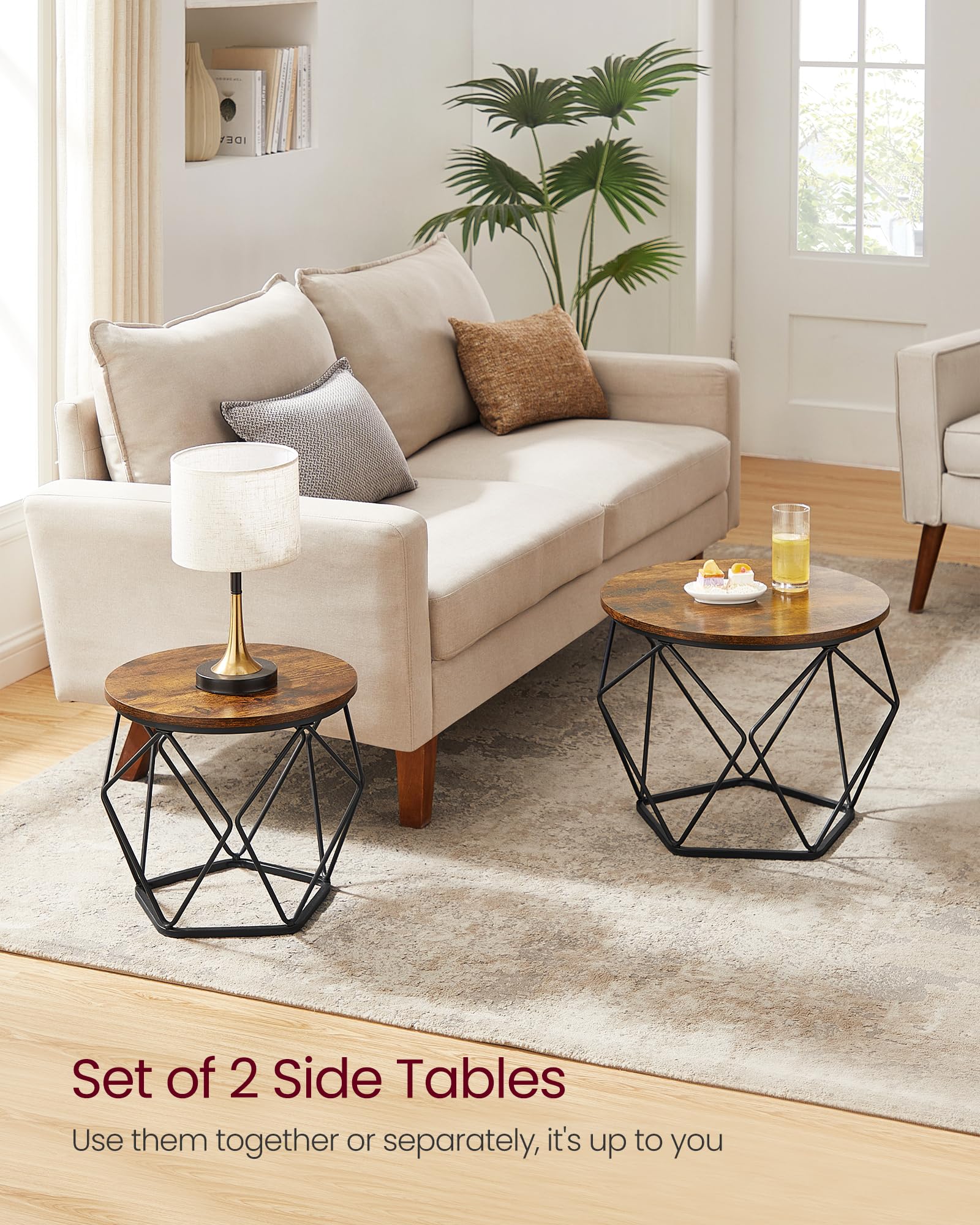 VASAGLE Set of 2 Industrial Coffee Tables - Rustic Brown/Black | Chipboard & Steel | Max Load 20kg 4