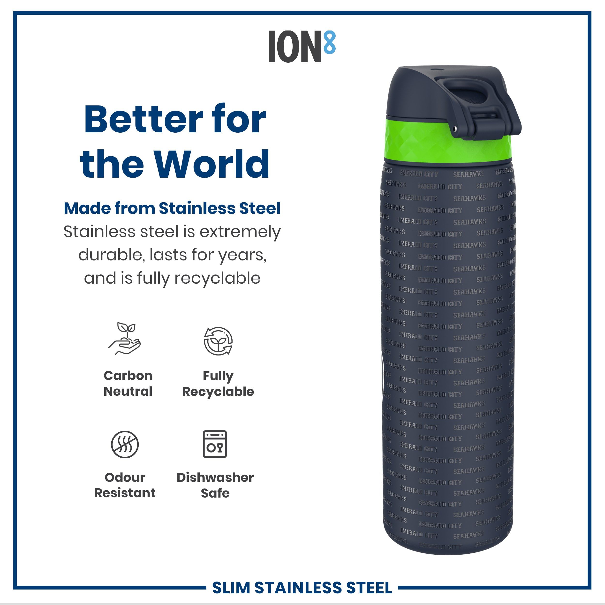 Ion8 NFL Seahawks Lightweight Steel Water Bottle - 600 ml | Leak Proof | Dishwasher Safe 6