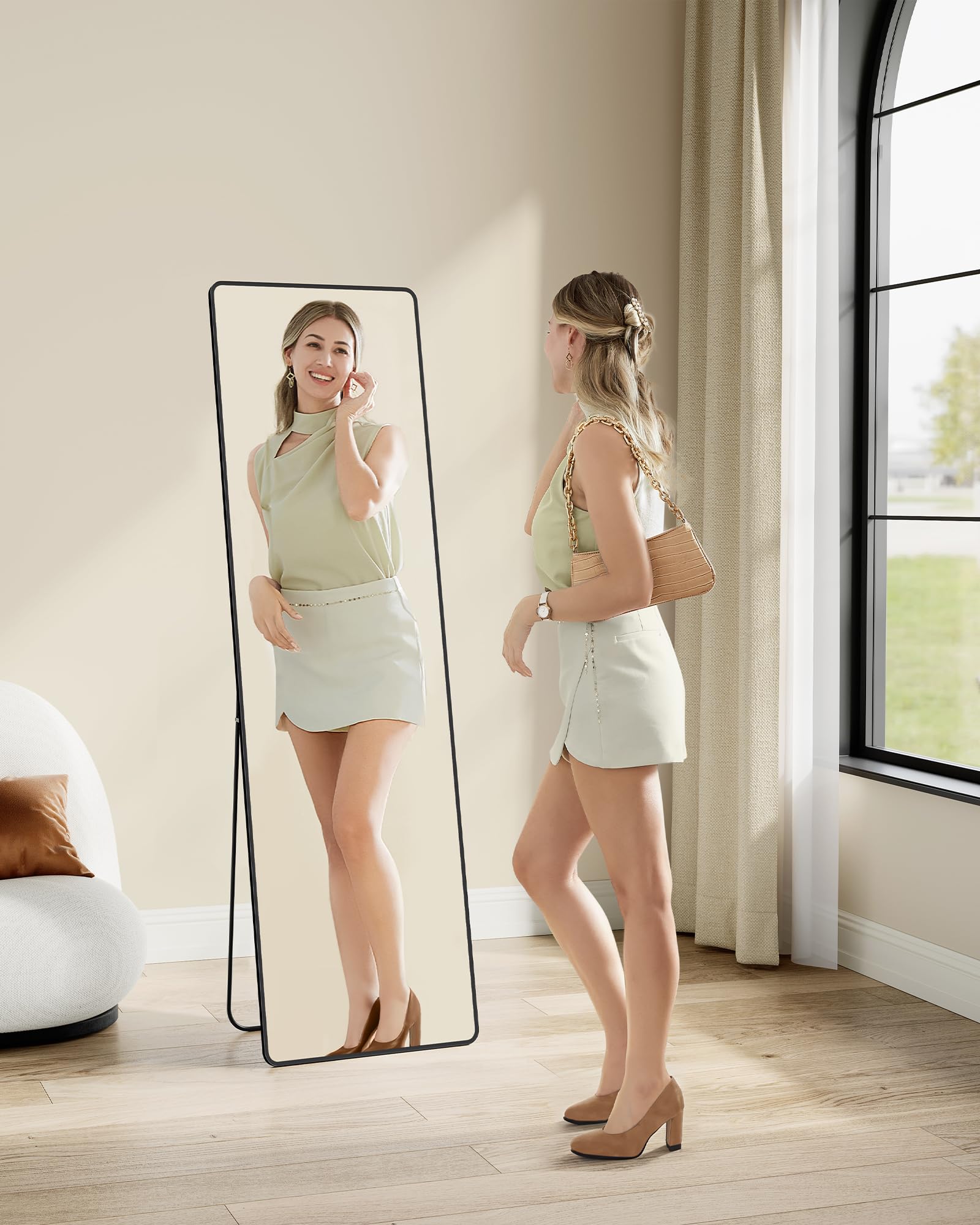 SONGMICS Full Length Floor Mirror - 160 x 50 cm Rectangle | Ink Black | Tempered Glass 2