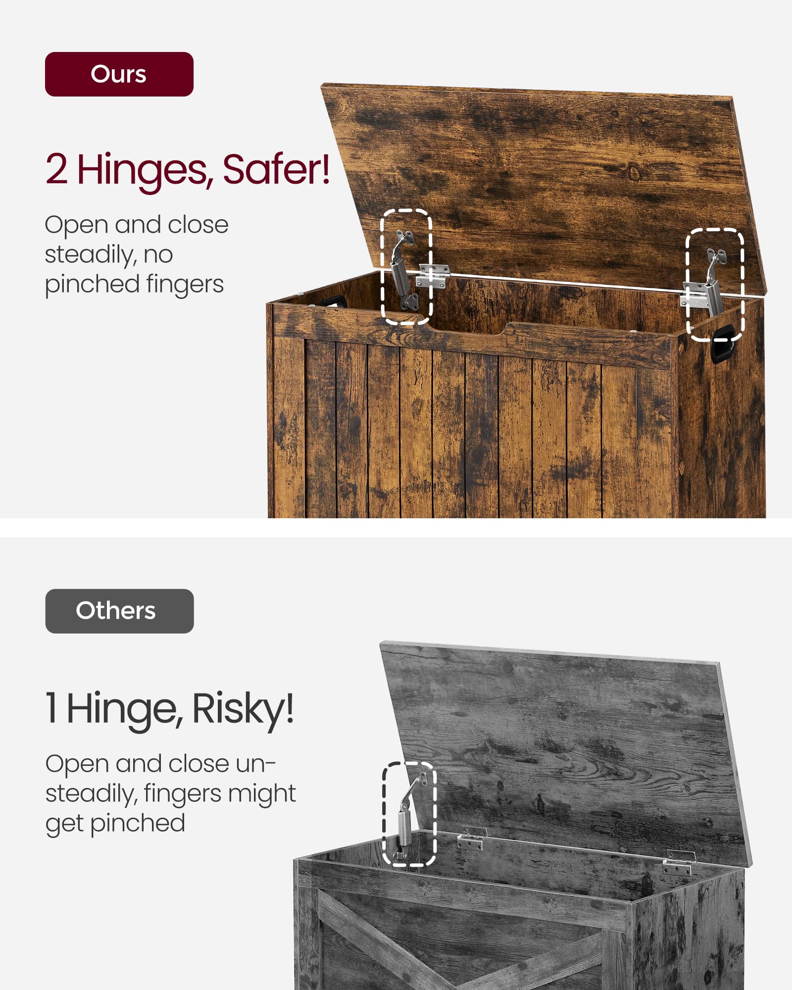 VASAGLE Storage Bench with Lid - Rustic Brown | 40 x 76 x 48 cm | Engineered Wood 6
