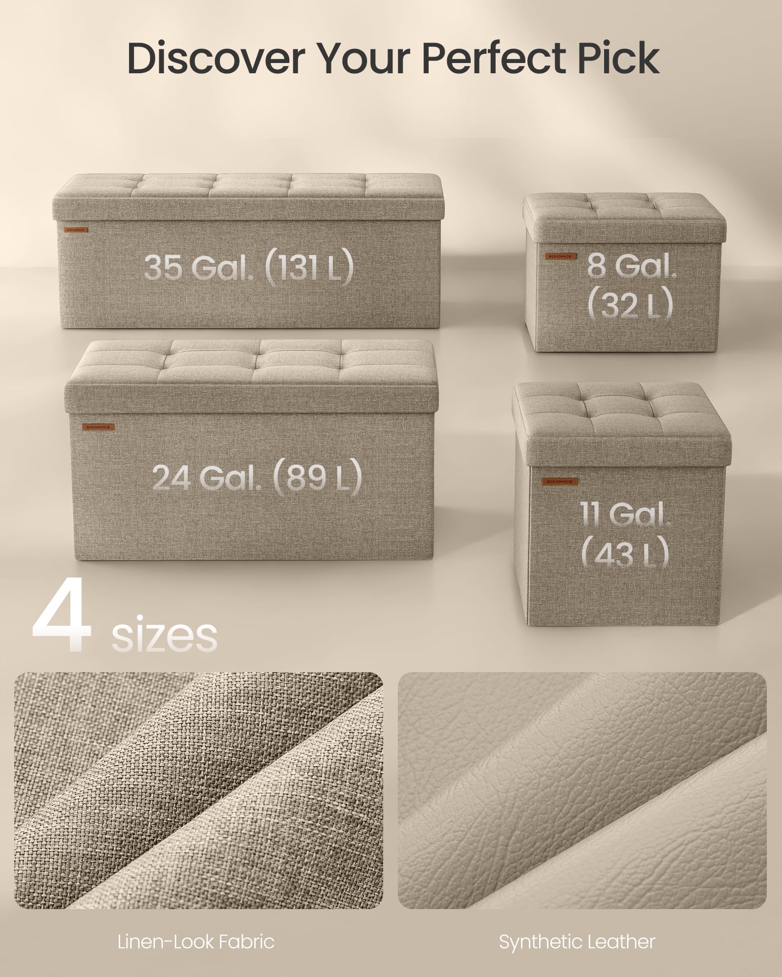 SONGMICS MAZIE Storage Ottoman Bench - 110 cm Folding Foot Rest | 131L Capacity | Camel Brown 7