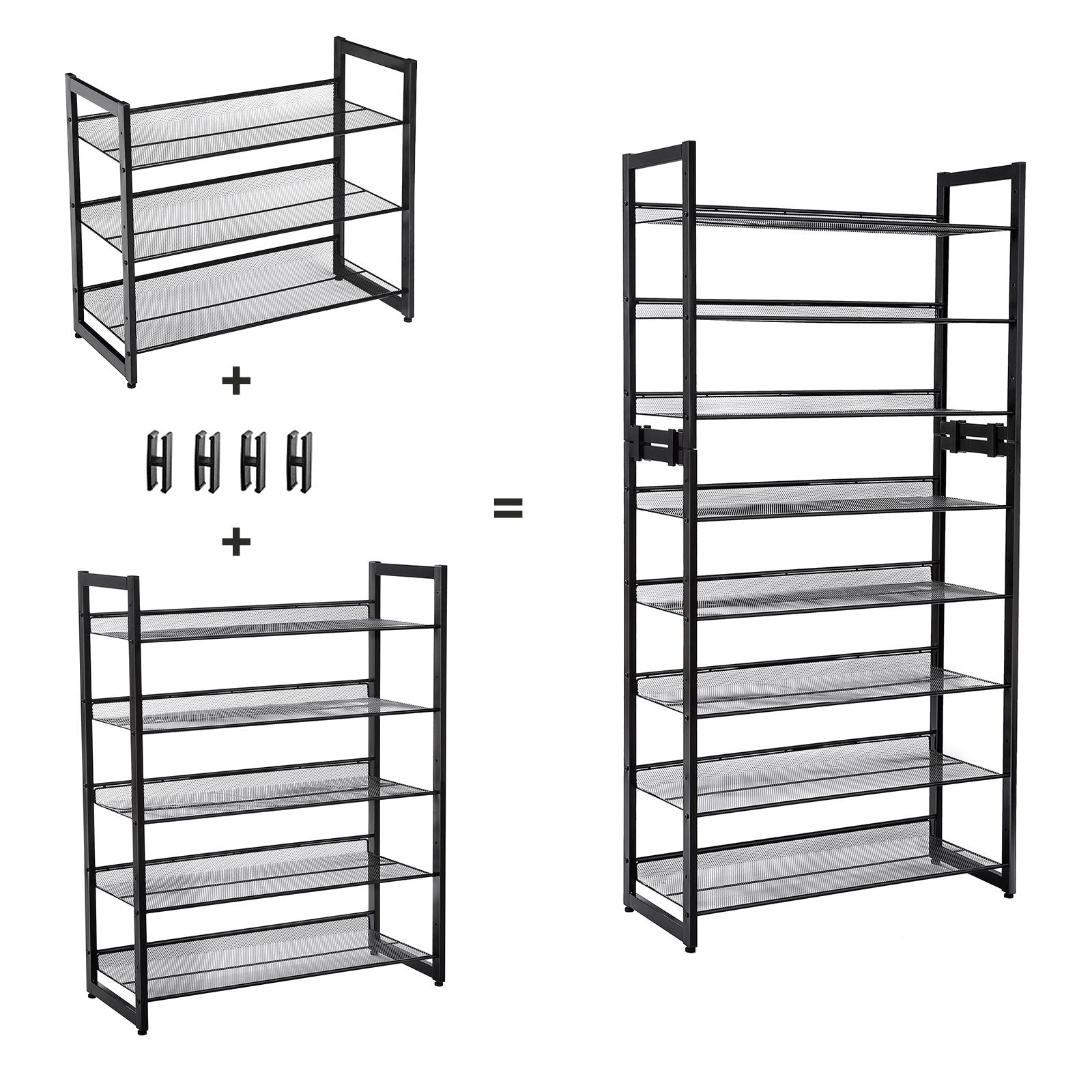 SONGMICS 5-Tier Stackable Shoe Storage Shelf - Metal Frame | Holds 15-20 Pairs | Black 5