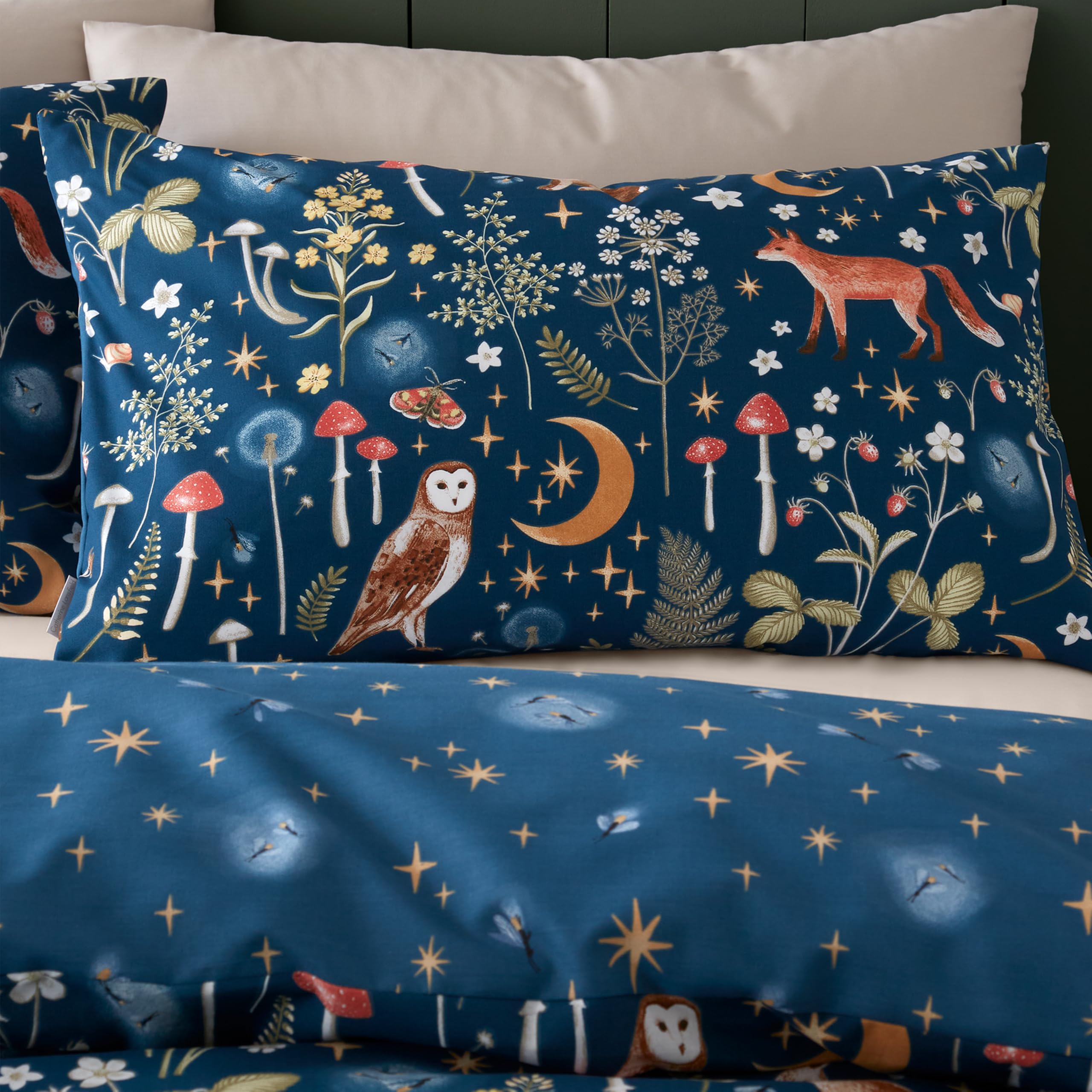 Catherine Lansfield Enchanted Twilight Animals Reversible Double Duvet Cover Set Navy Blue 3