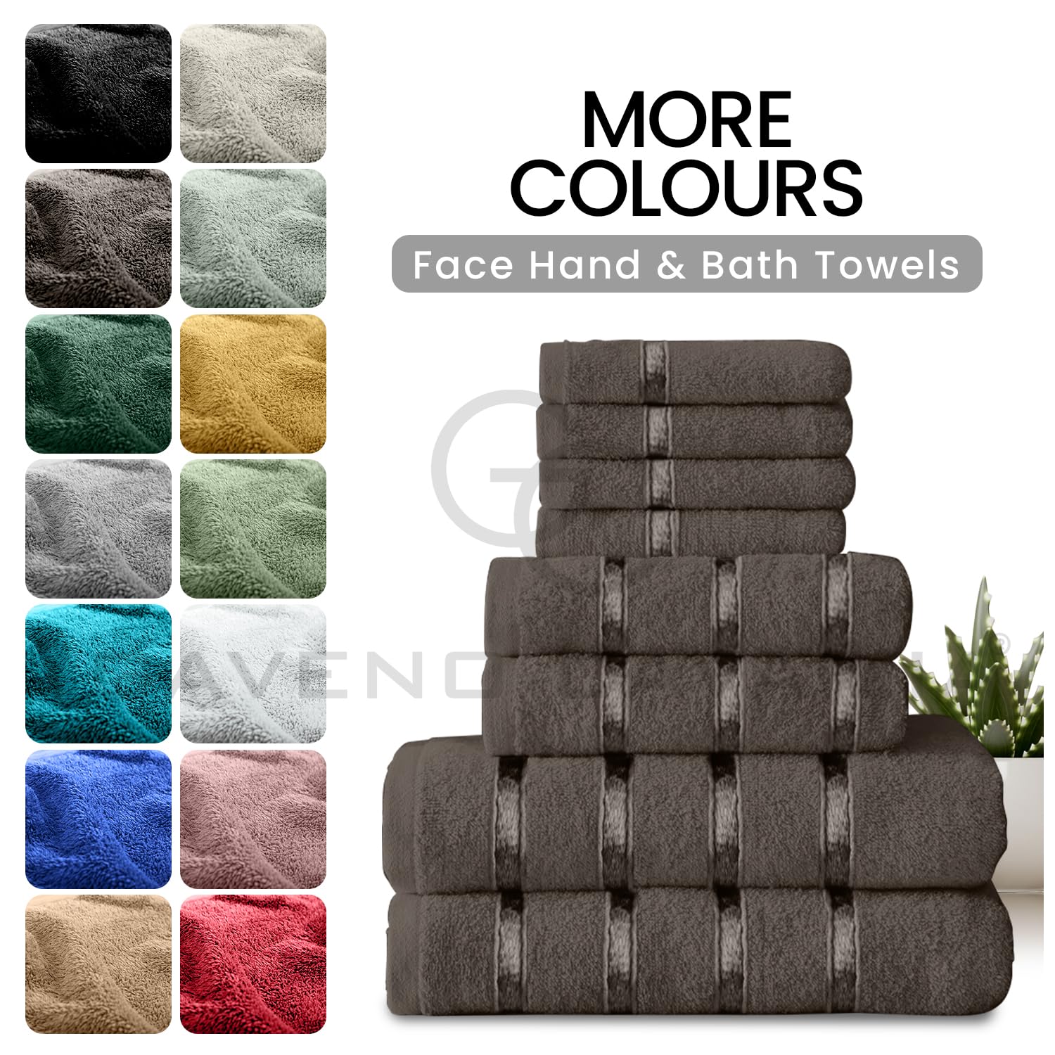 GC GAVENO CAVAILIA 8 Piece Towel Set - 450 GSM Quick Dry Cotton | Dark Grey | 4 Face, 2 Hand, 2 Bath Towels 5