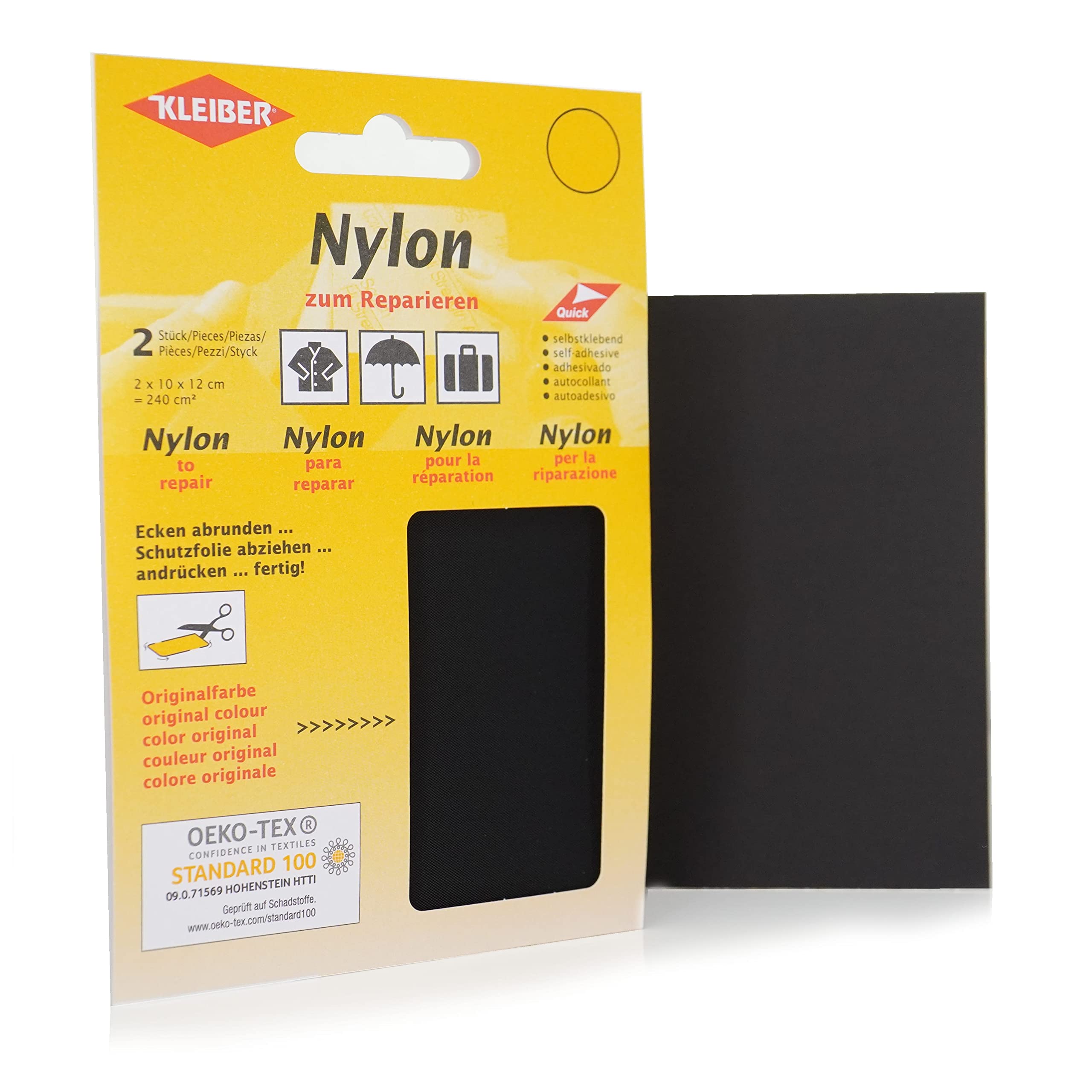 Kleiber Self Adhesive Waterproof Nylon Repair Patches - Black, 2 Pack, 12 x 10 cm 2