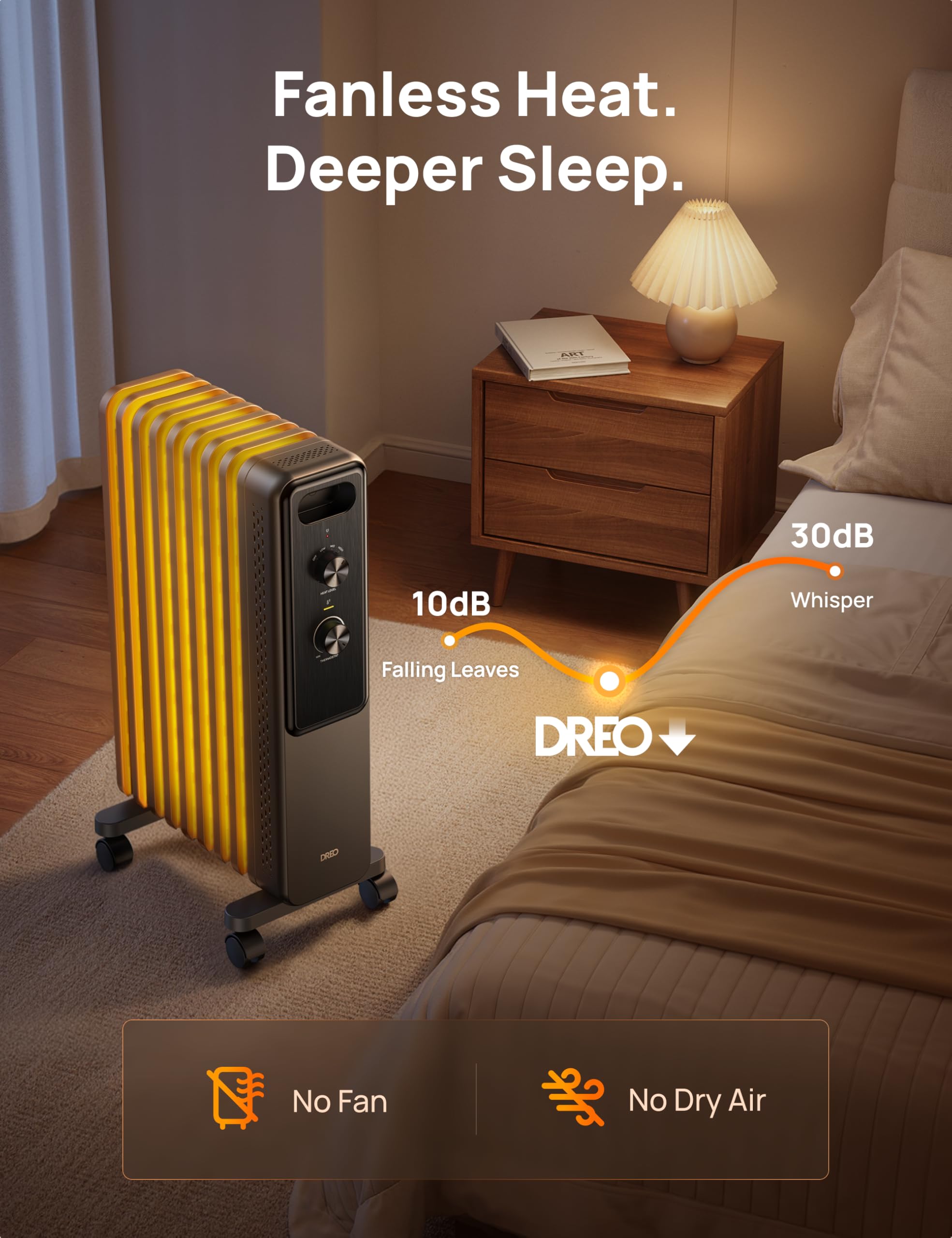 Dreo 2000W Oil Filled Radiator Heater - 9 Fins, Silent Operation | Adjustable Temp | Portable 7
