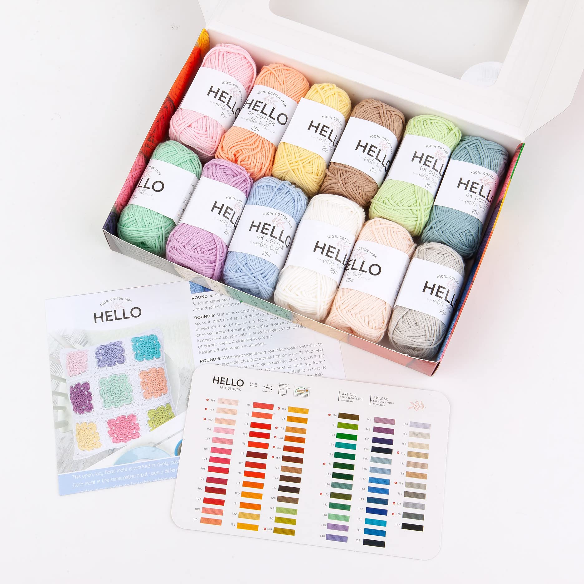 Hello Yarn 12 Ball Cotton Yarn Pack - Pastel | Baby Sport Weight | 25g Each 3
