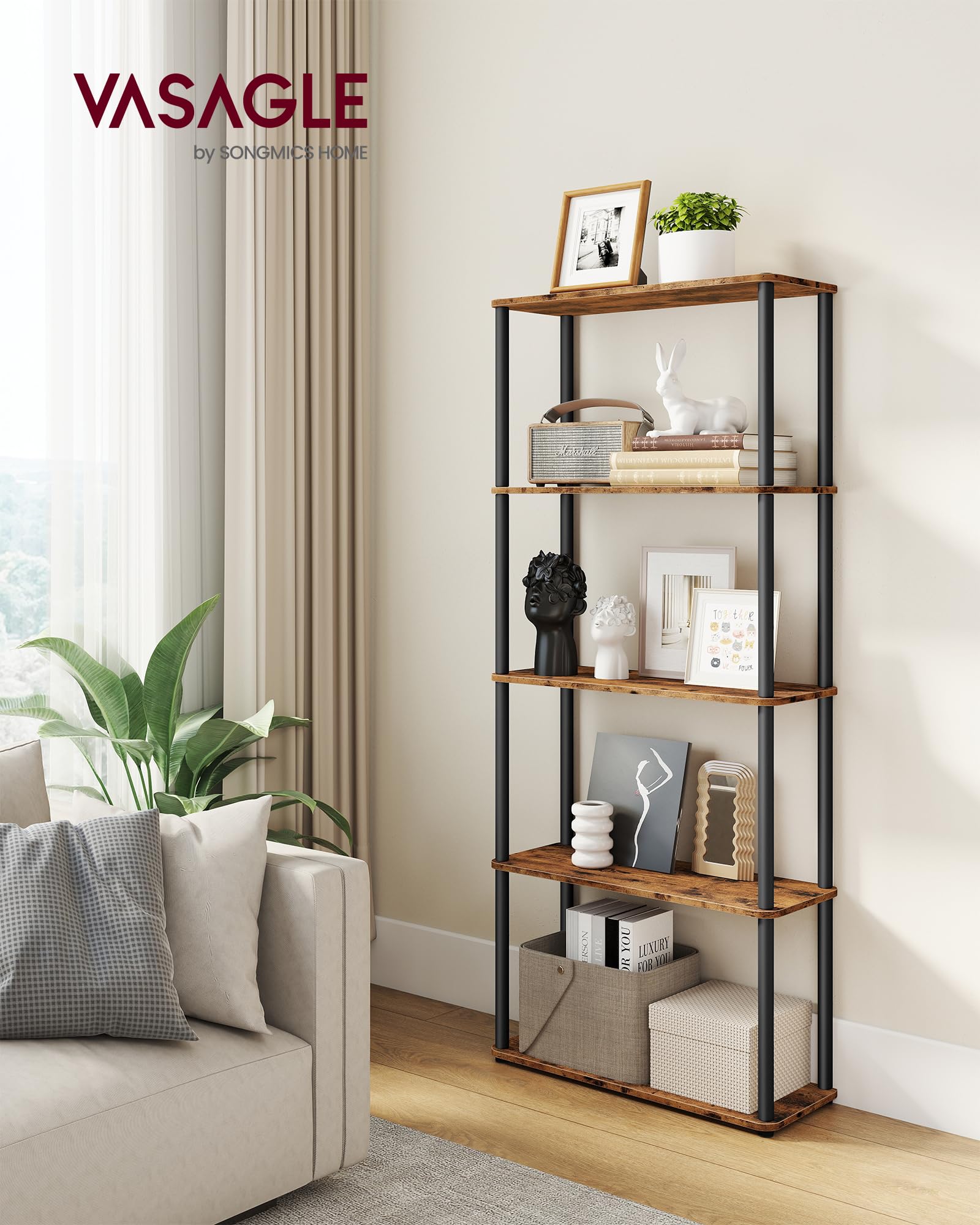VASAGLE 5-Tier Standing Shelf Unit - Toolless Assembly | 40kg Capacity | Vintage Brown Ink Black 2