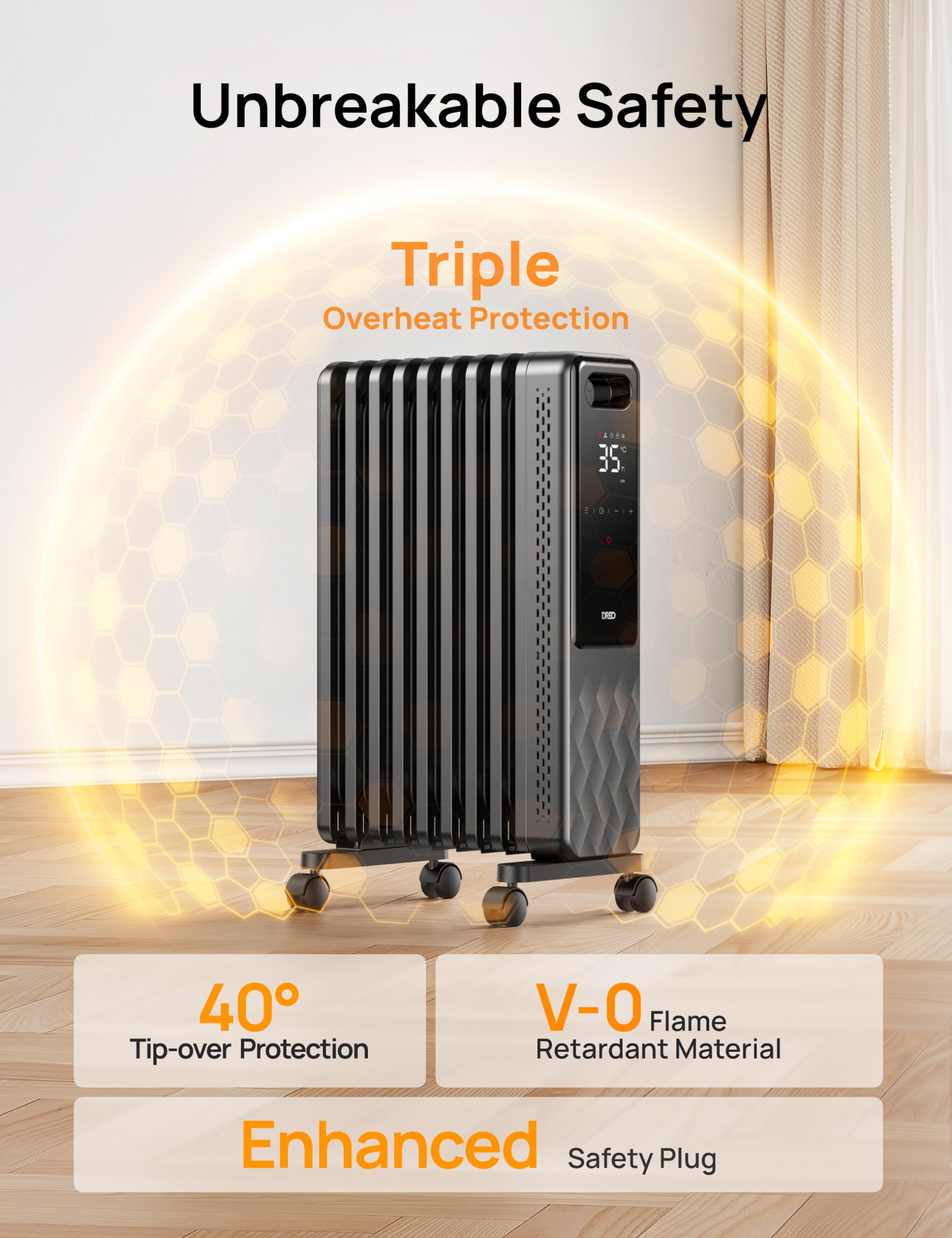 Dreo Smart 9 Fins Oil Filled Radiator Heater, 2000W Silent Electric Heater with WiFi Control | Grey 4