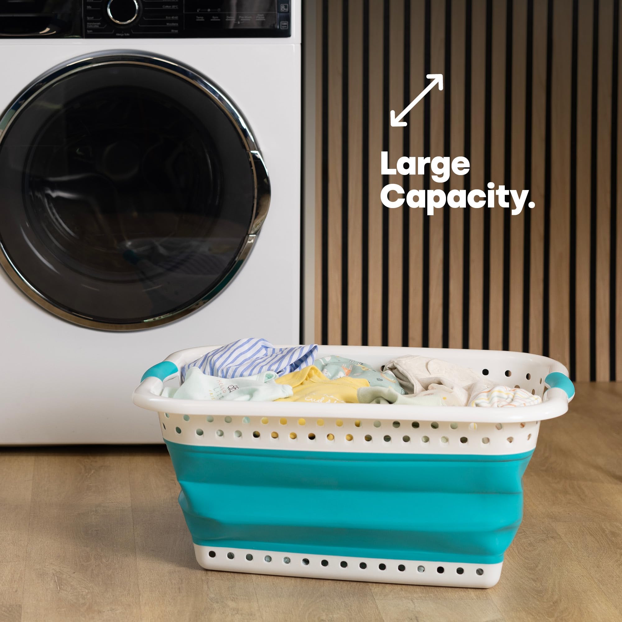LIVIVO Collapsible Laundry Basket 58L - Foldable with Carry Handles | Turquoise 4