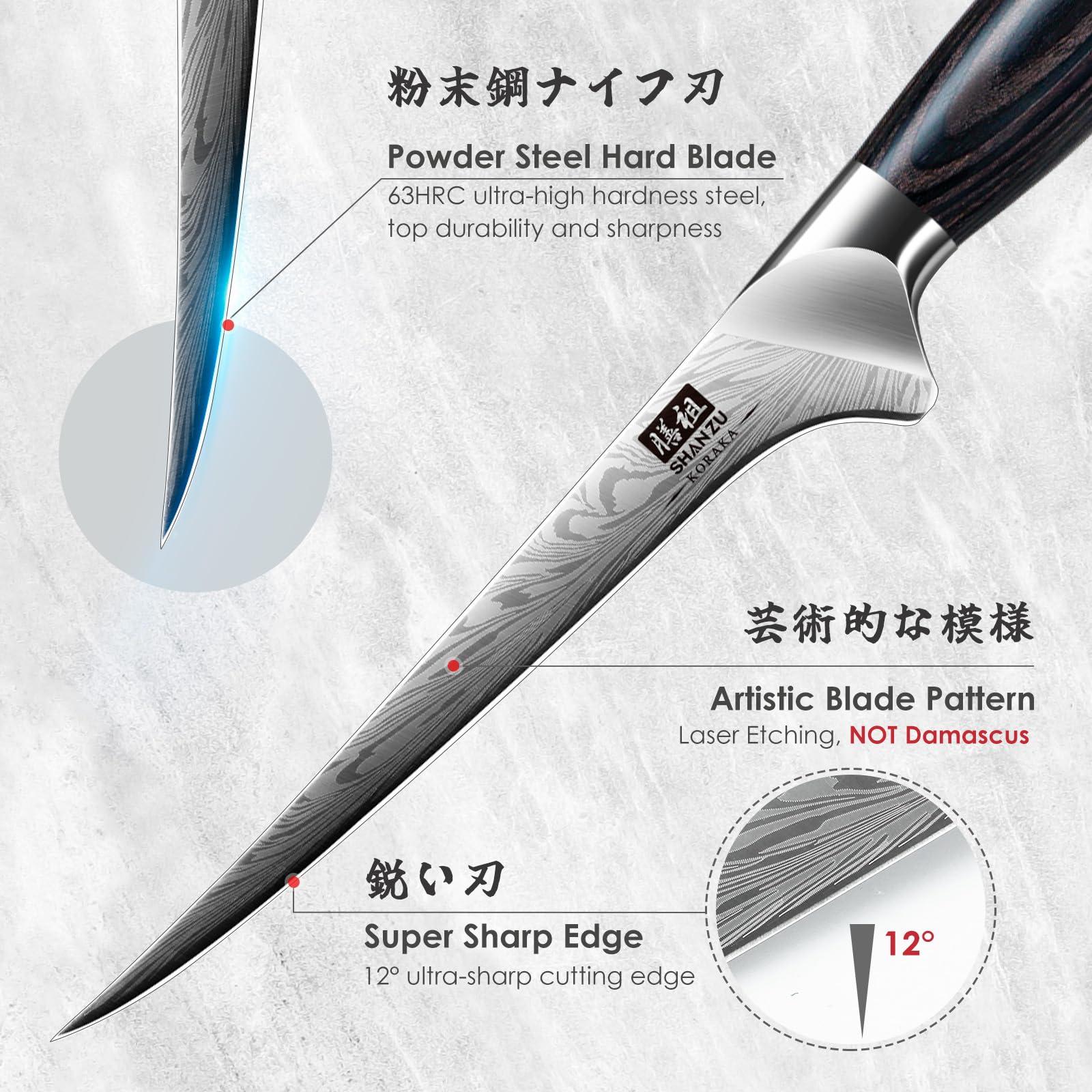SHAN ZU Boning Knife - 18cm Powder Steel Blade | 63HRC Hardness | Pakkawood Handle 2