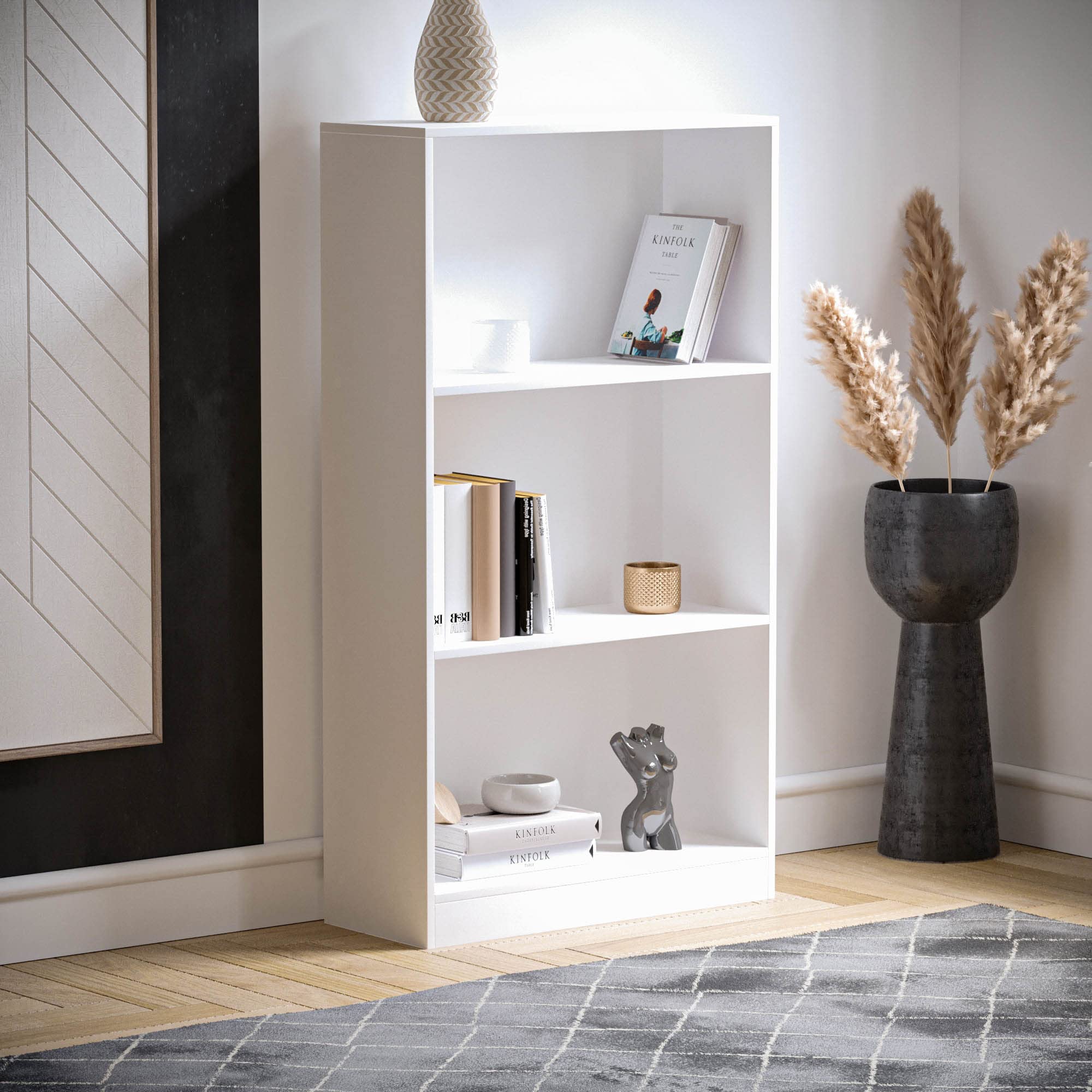 Vida Designs Cambridge 3 Tier Medium Bookcase - White Wood Shelving | H 108 x W 60 cm 7