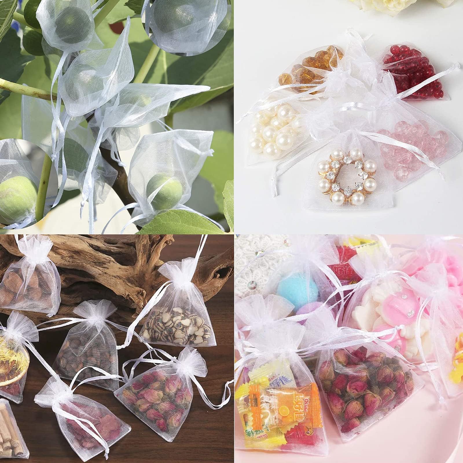 Carehabi Organza Gift Bags - 100 Pcs White Drawstring Pouches | 9x7cm for Wedding Favors & Jewelry