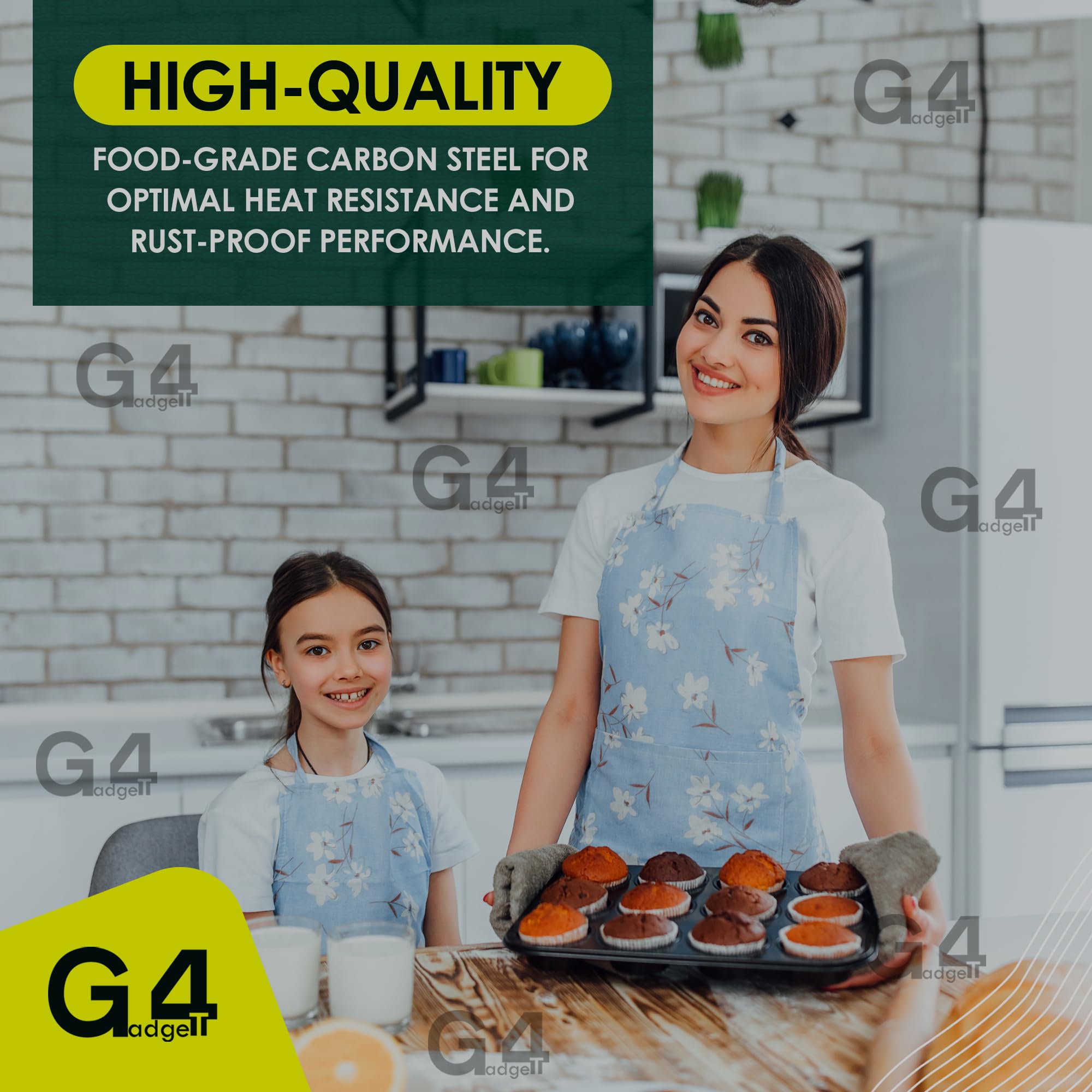 G4GADGET Nonstick 12 Cup Muffin & Cupcake Baking Tray - Carbon Steel, Oven Safe up to 450°F 6