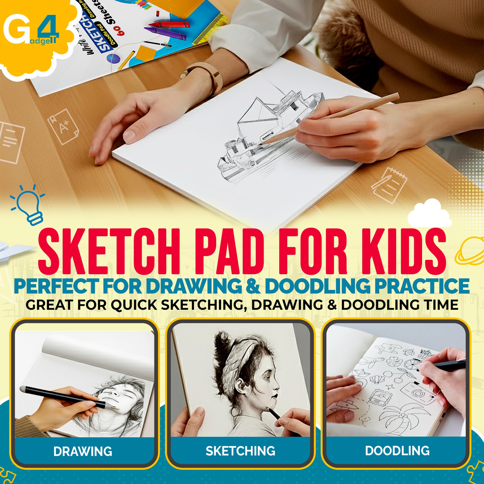 G4GADGET A4 Sketch Book 2 Pack - Premium White Acid-Free Pages | Glue Bound for Easy Tear Out 5