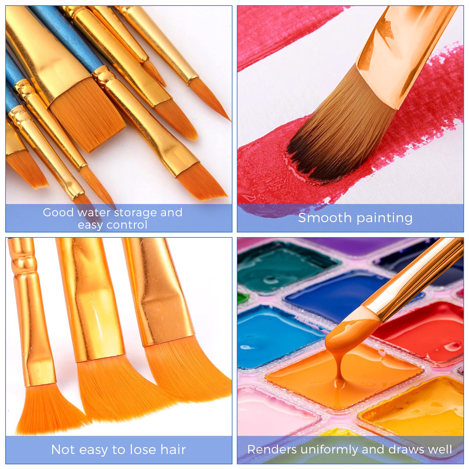 Woobroo 20 Pcs Nylon Hair Paint Brush Set for Watercolor, Oil, and Acrylic Painting 4