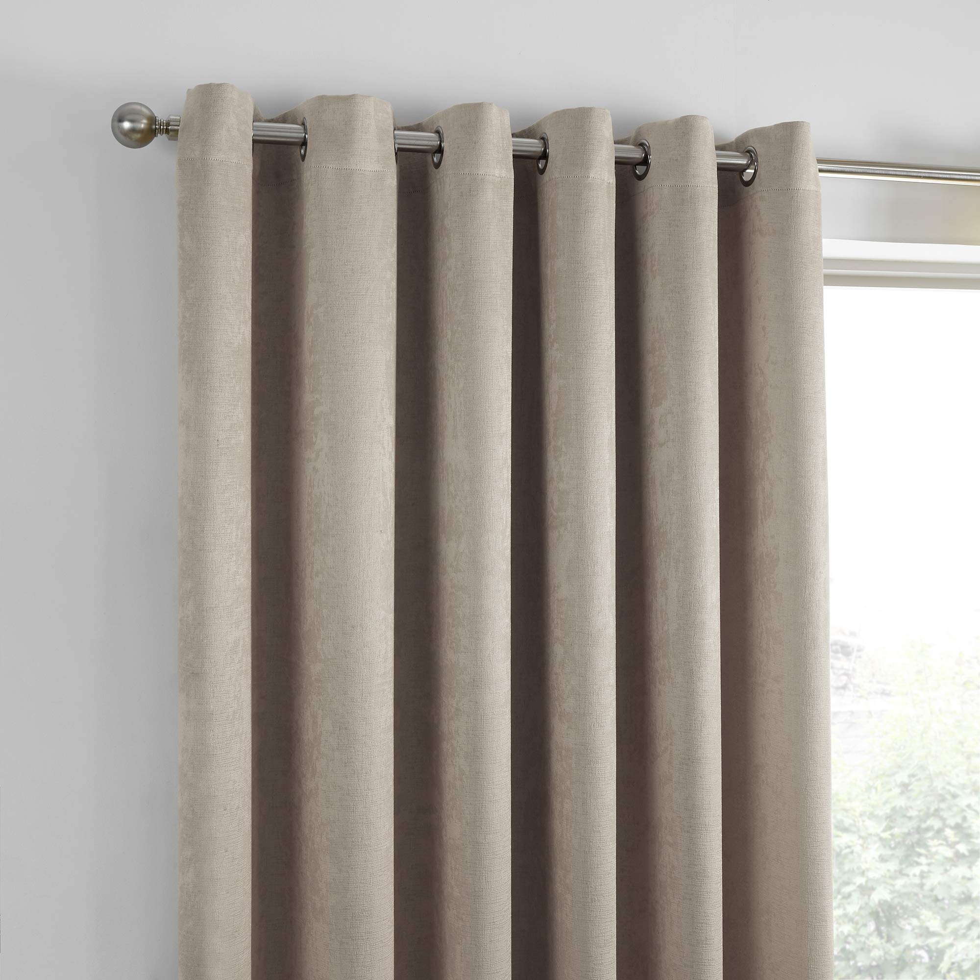 Fusion Strata Natural Linen Eyelet Curtains - 90" W x 90" L (2 Panels) | Triple Woven Dim-Out | Polyester 5