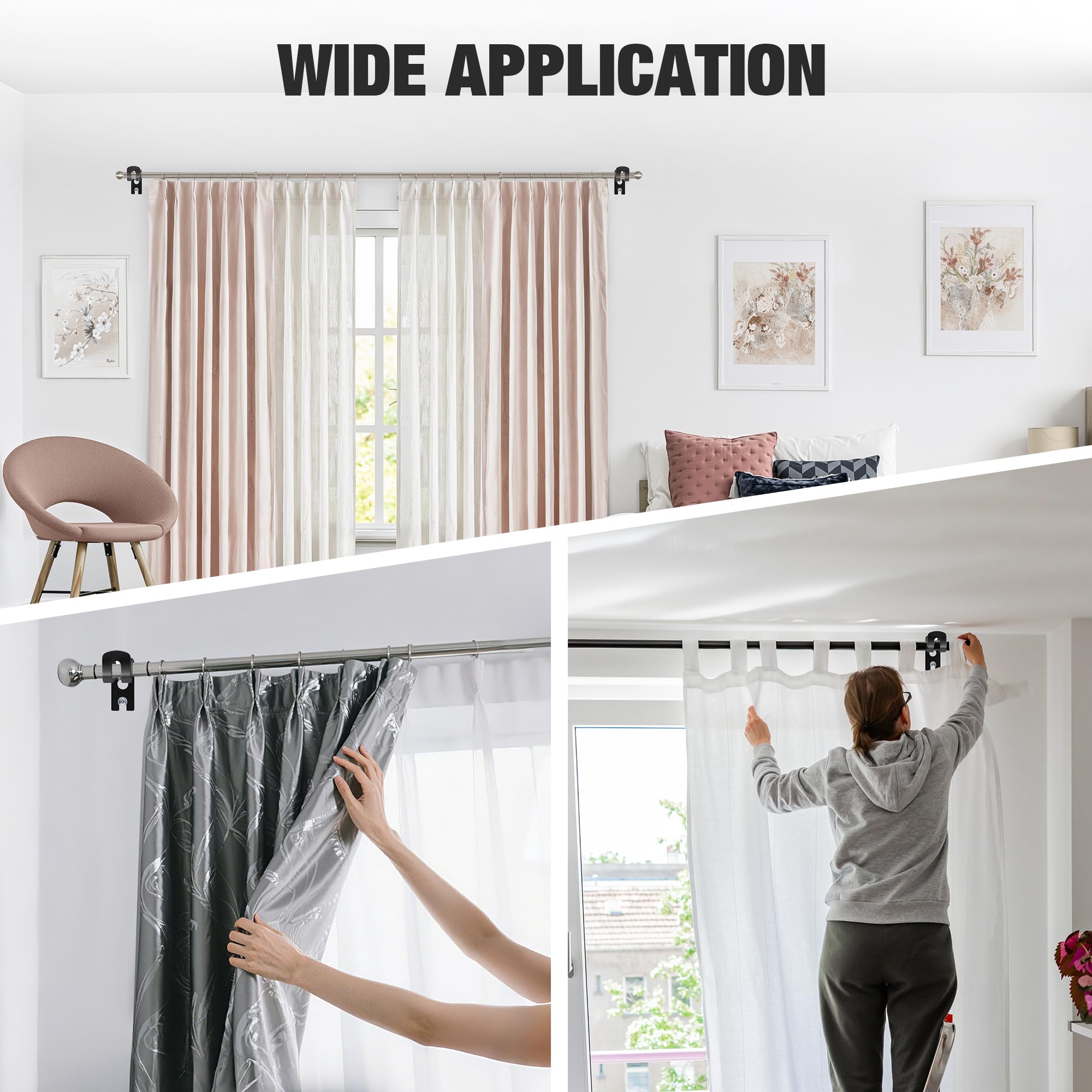 Vonsera 4Pcs Adjustable Heavy Duty Curtain Rod Brackets - Black Stainless Steel | Fits up to 25mm Rods 6
