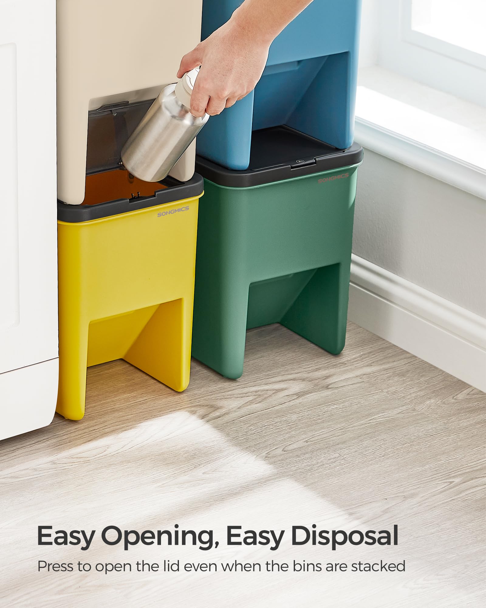 SONGMICS Waste Separation System - Set of 4 Stackable 20L Recycling Bins | Push-to-Open 4