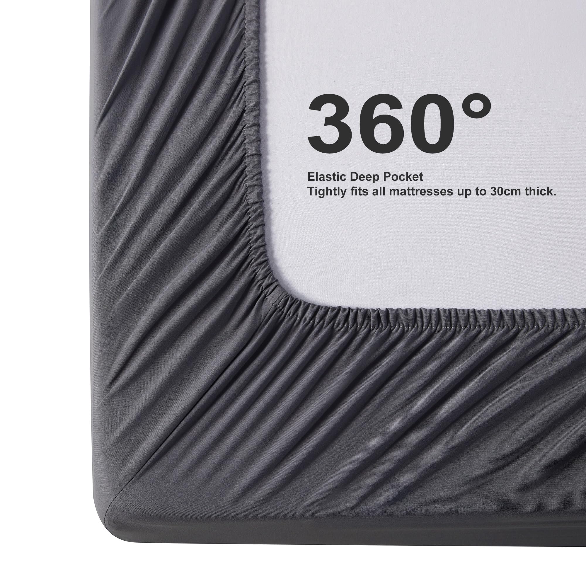 Sonive Fitted Sheet - King Size, 30cm Deep Pocket, Ultra Soft Brushed Microfiber, Dark Grey 4