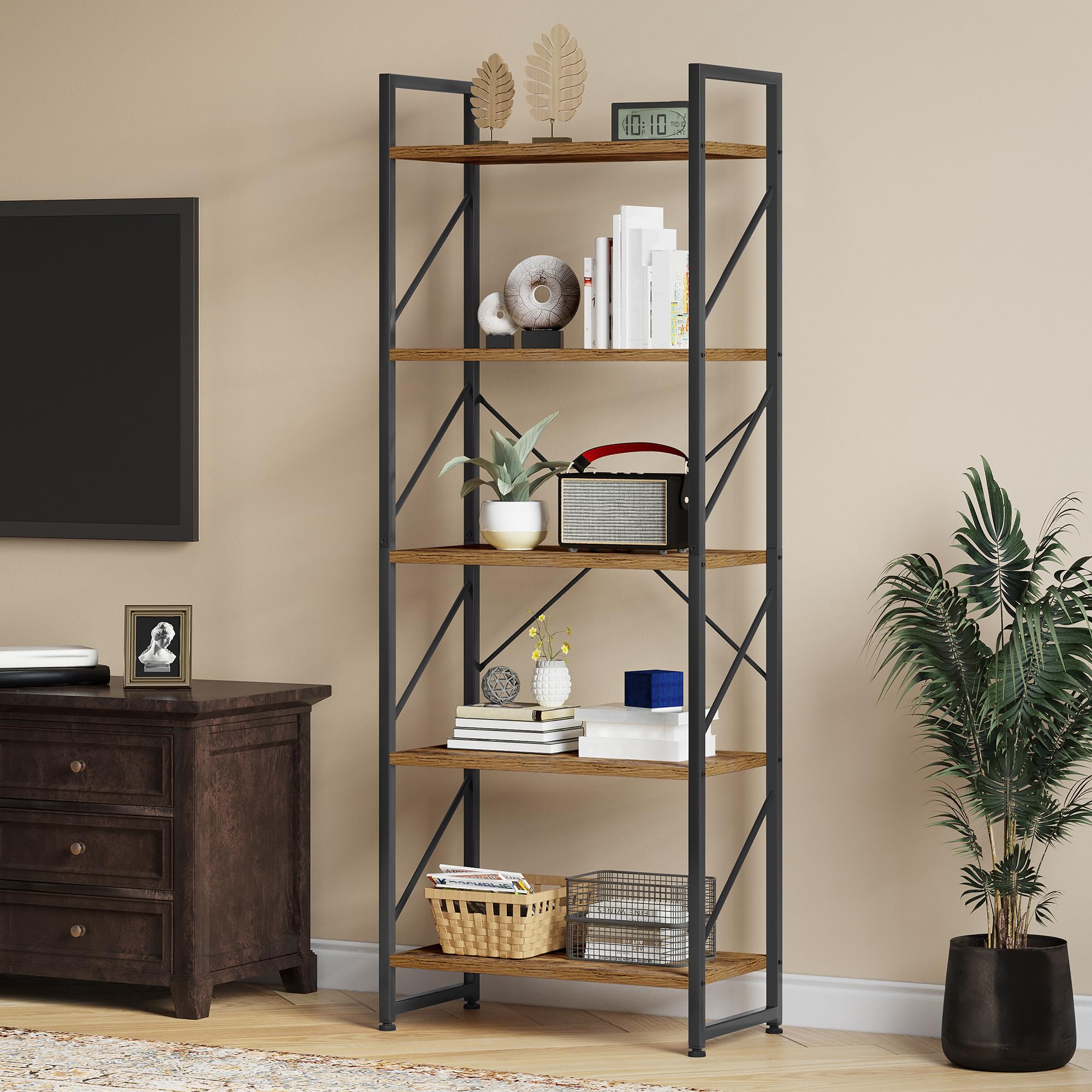 YITAHOME 5-Tier Bookcase - Rustic Brown | Modern Industrial Design | Space Saving | 60W x 158H cm 1