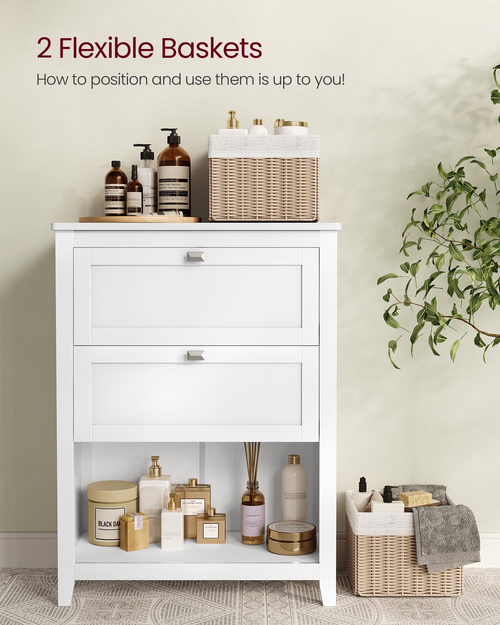 VASAGLE Bathroom Floor Cabinet - Cloud White | 2 Drawers, 1 Shelf, Rattan Baskets | 30x60x80 cm 7