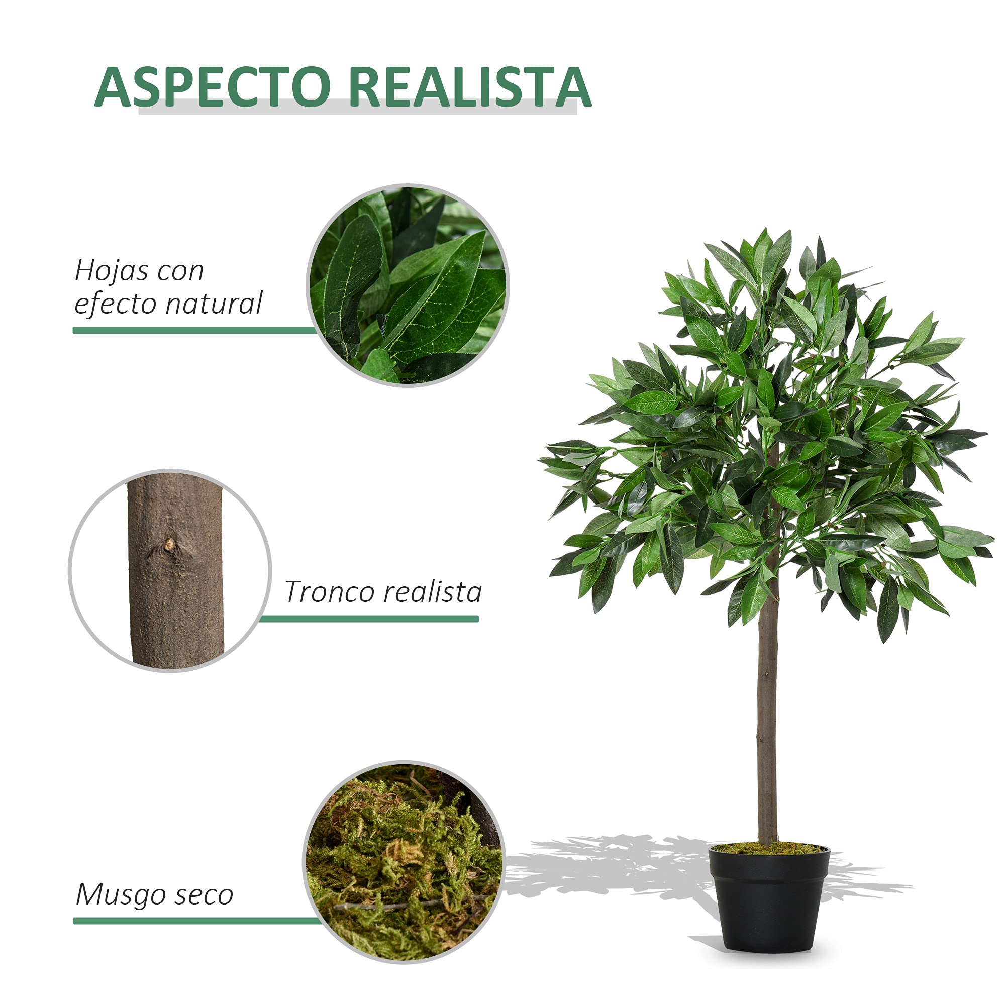 Outsunny Artificial Bay Laurel Topiary Trees w/Pot, Set of 2 | 90cm Height | Weather Resistant 4