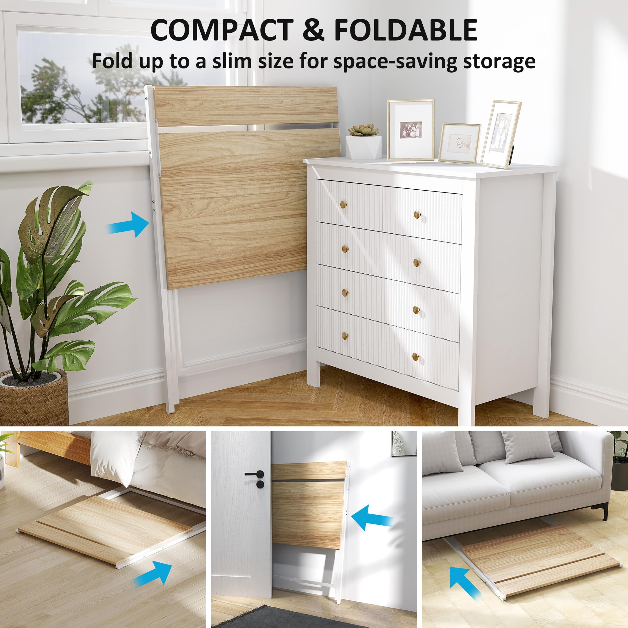 HOMCOM Folding Desk with Monitor Shelf - 81.5 cm Wide, Compact, Foldable | Natural Wood Finish 4