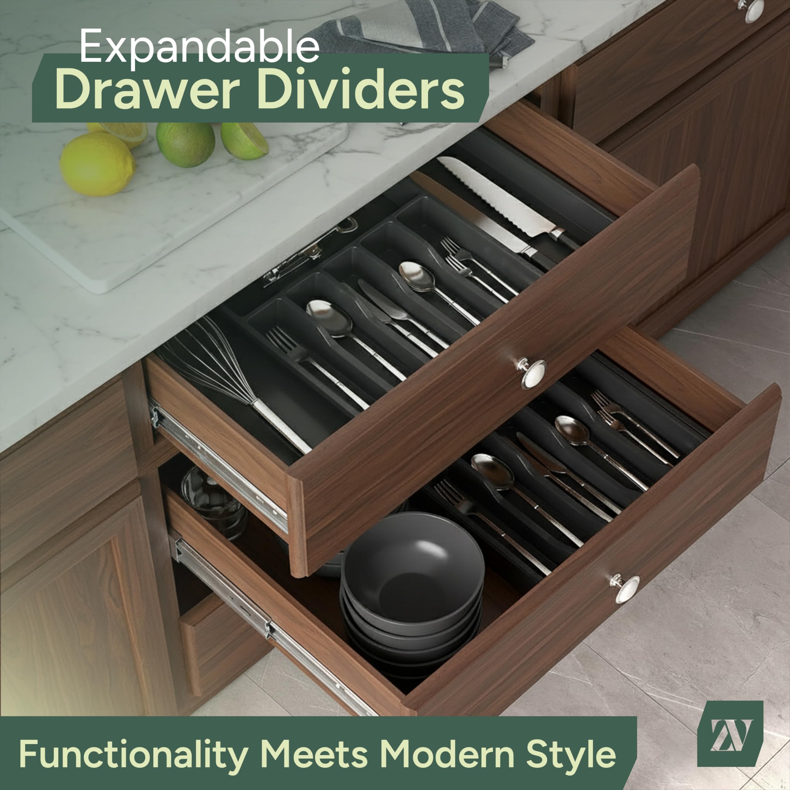 Zuvo Expandable Plastic Cutlery Tray Organiser - Black | 570x380x50mm | Premium Durable Storage 7