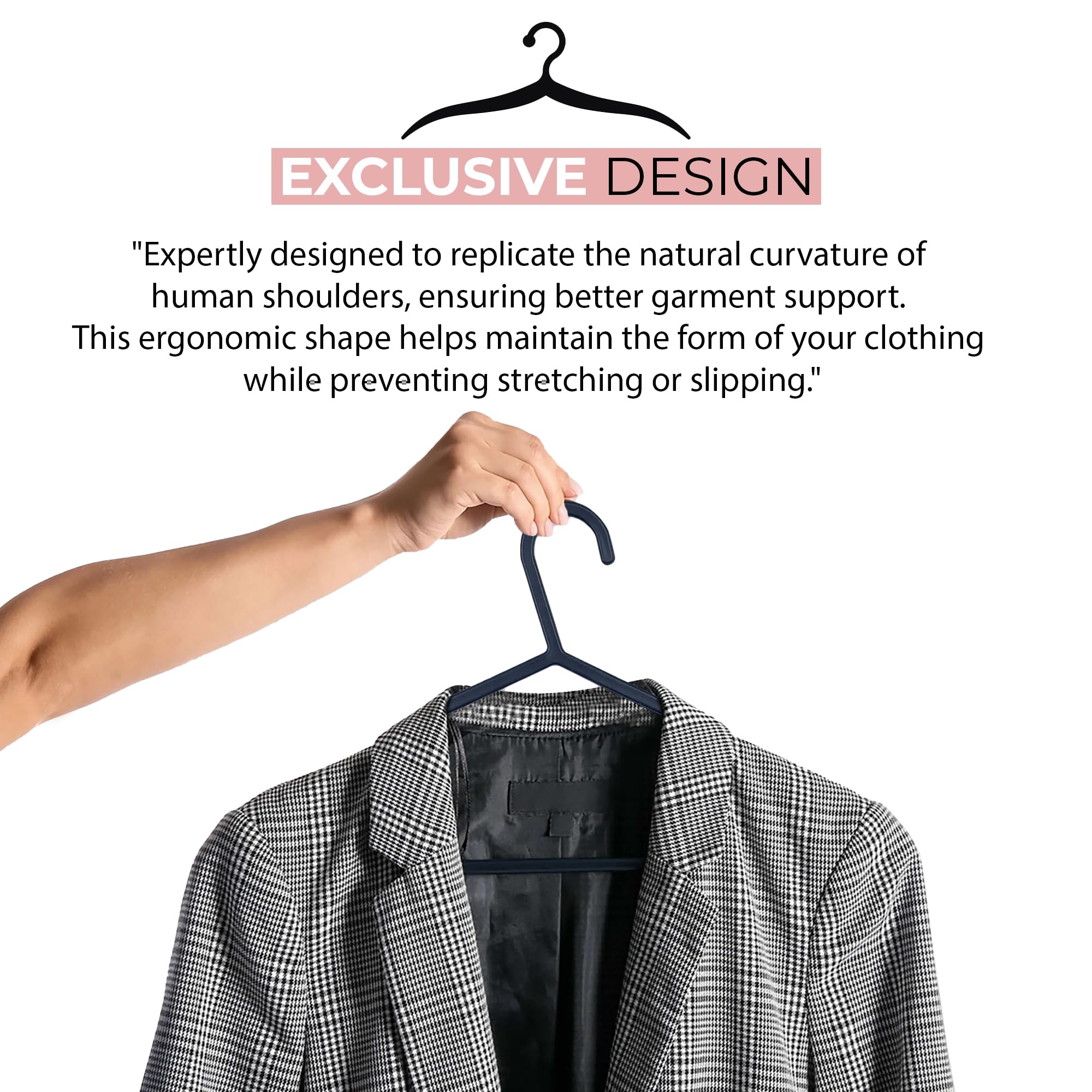 Roe Tenpo Plastic Coat Hangers - 25 Pack Black | Durable, Non-Slip, Space Saving 3