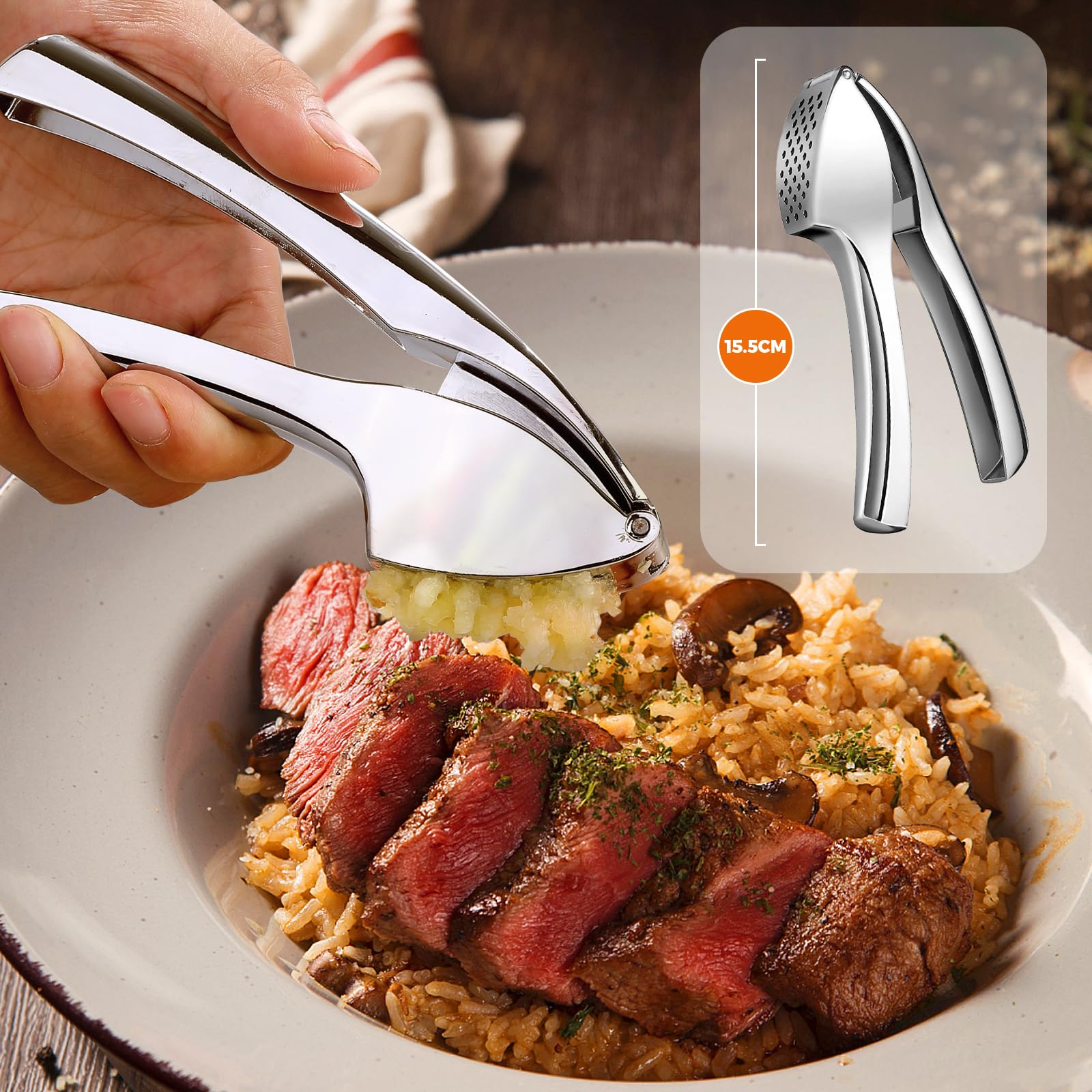 Woobroo Premium Garlic Press - Heavy Duty Stainless Steel Mincer for Garlic & Ginger | Dishwasher Safe 7
