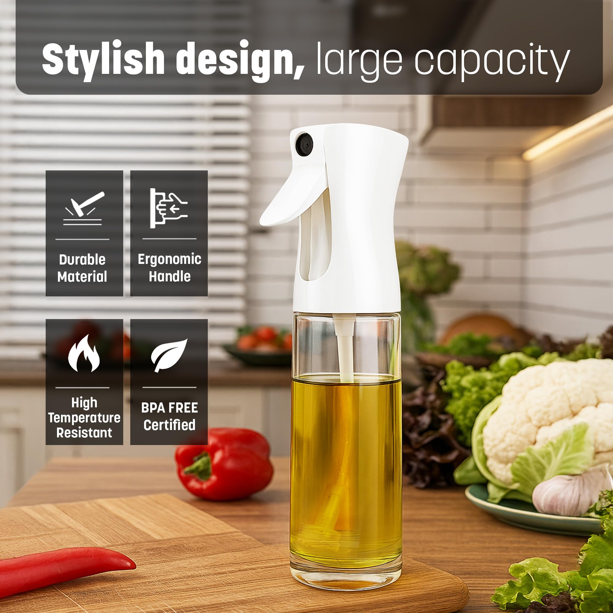 KEPLIN 220ml Oil Sprayer Bottle - BPA-Free Refillable Mister for Cooking & Grilling | Leak-Proof 3