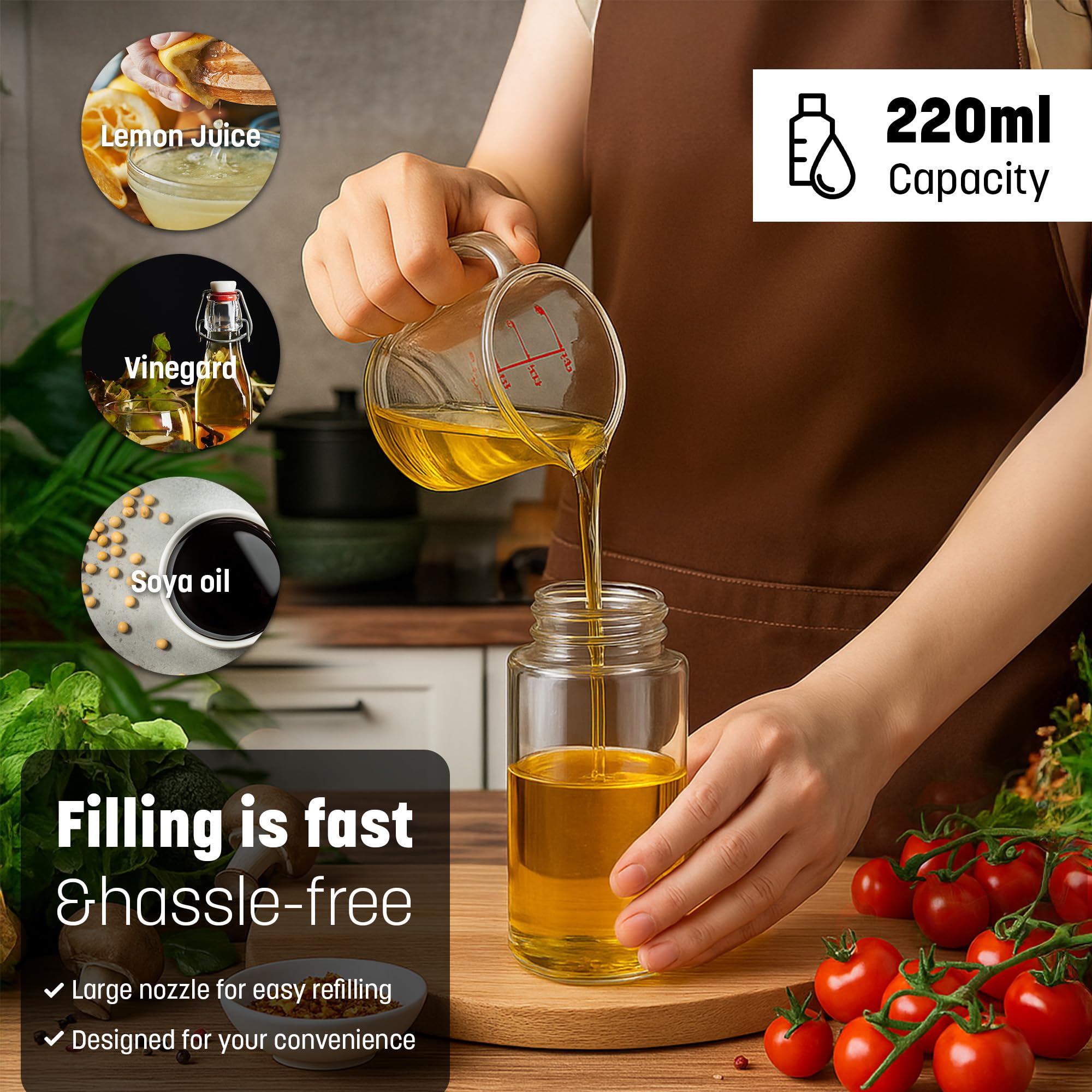 KEPLIN 220ml Oil Sprayer Bottle - BPA-Free Refillable Mister for Cooking & Grilling | Leak-Proof 6