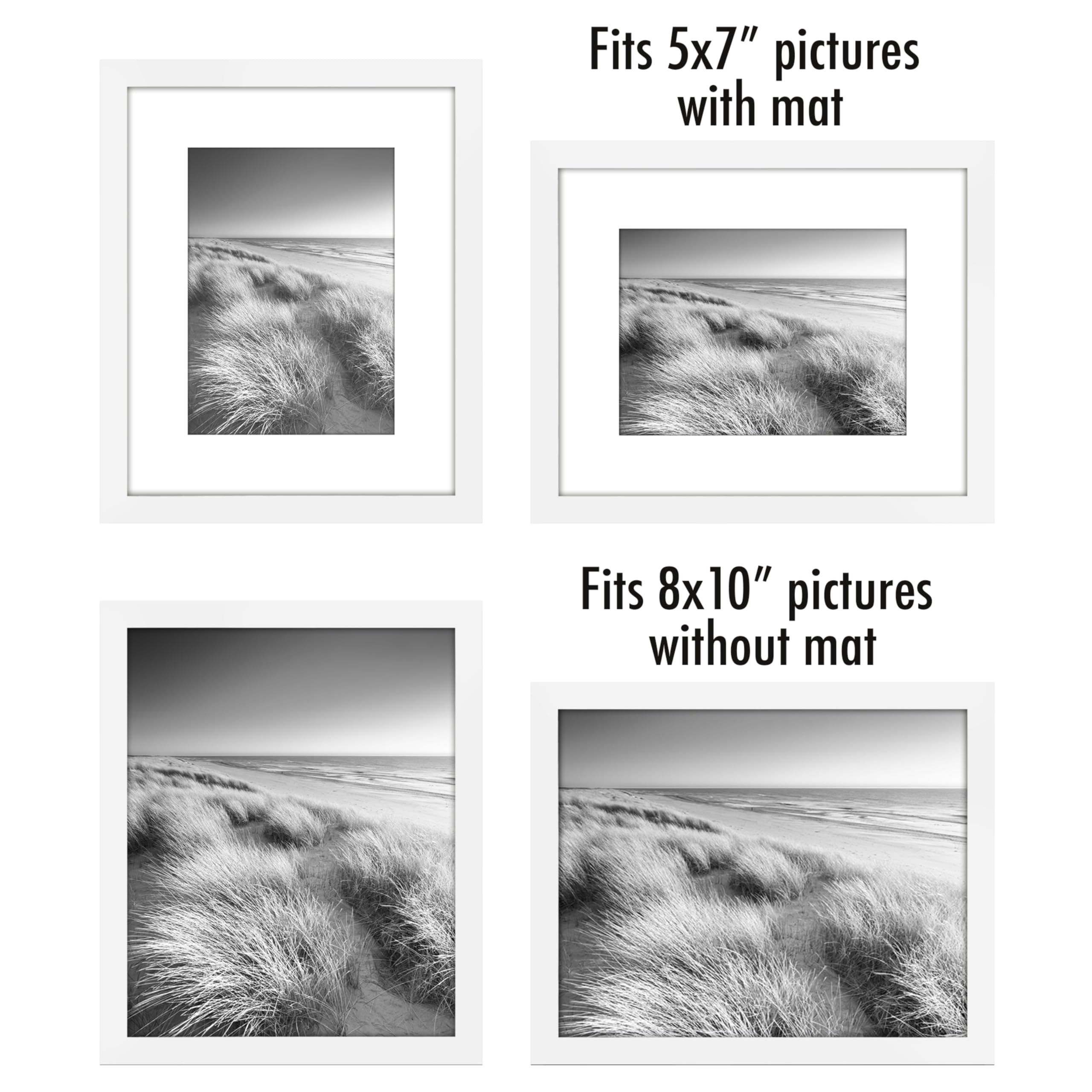 Americanflat 8x10 Photo Frames in White - Set of 2 | Fits 7x5 with Mount | Wall & Tabletop Display 8