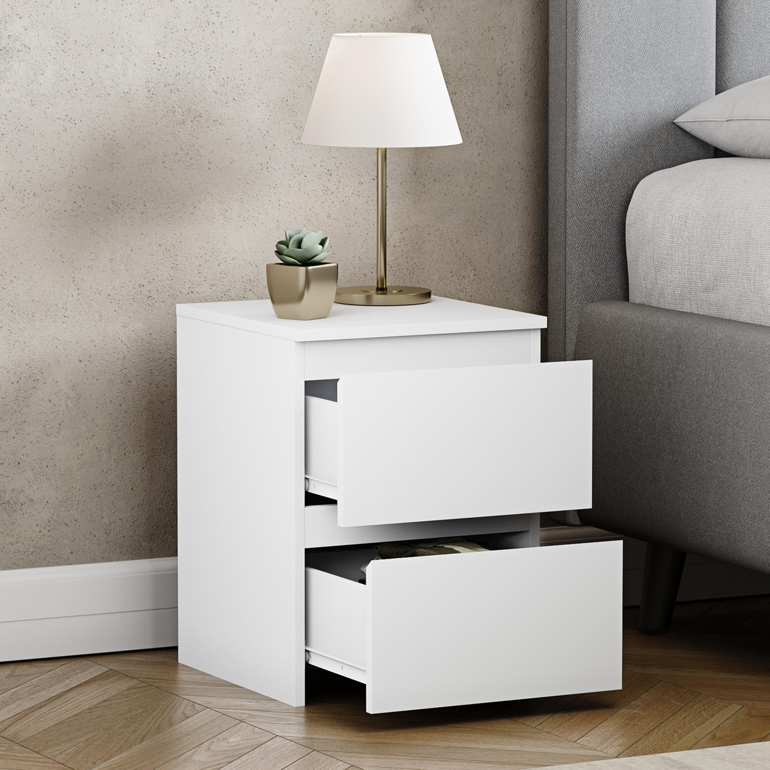 Vida Designs Denver 2 Drawer Bedside Chest - Modern Style | H: 40 x W: 29.5 cm | White 4